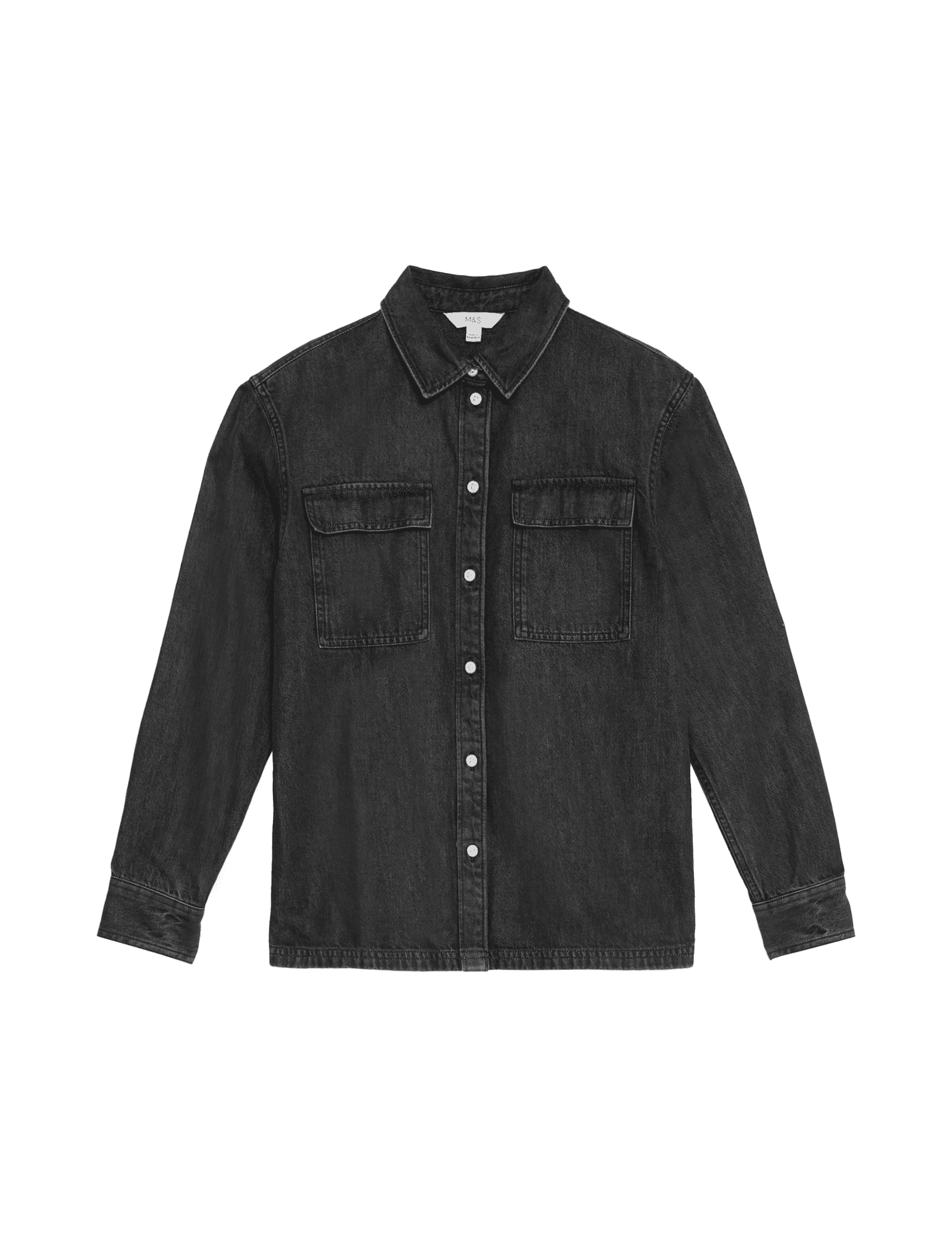 M&S Collection Women's Cotton Rich Denim Utility Shirt - 12REG - Black, Black