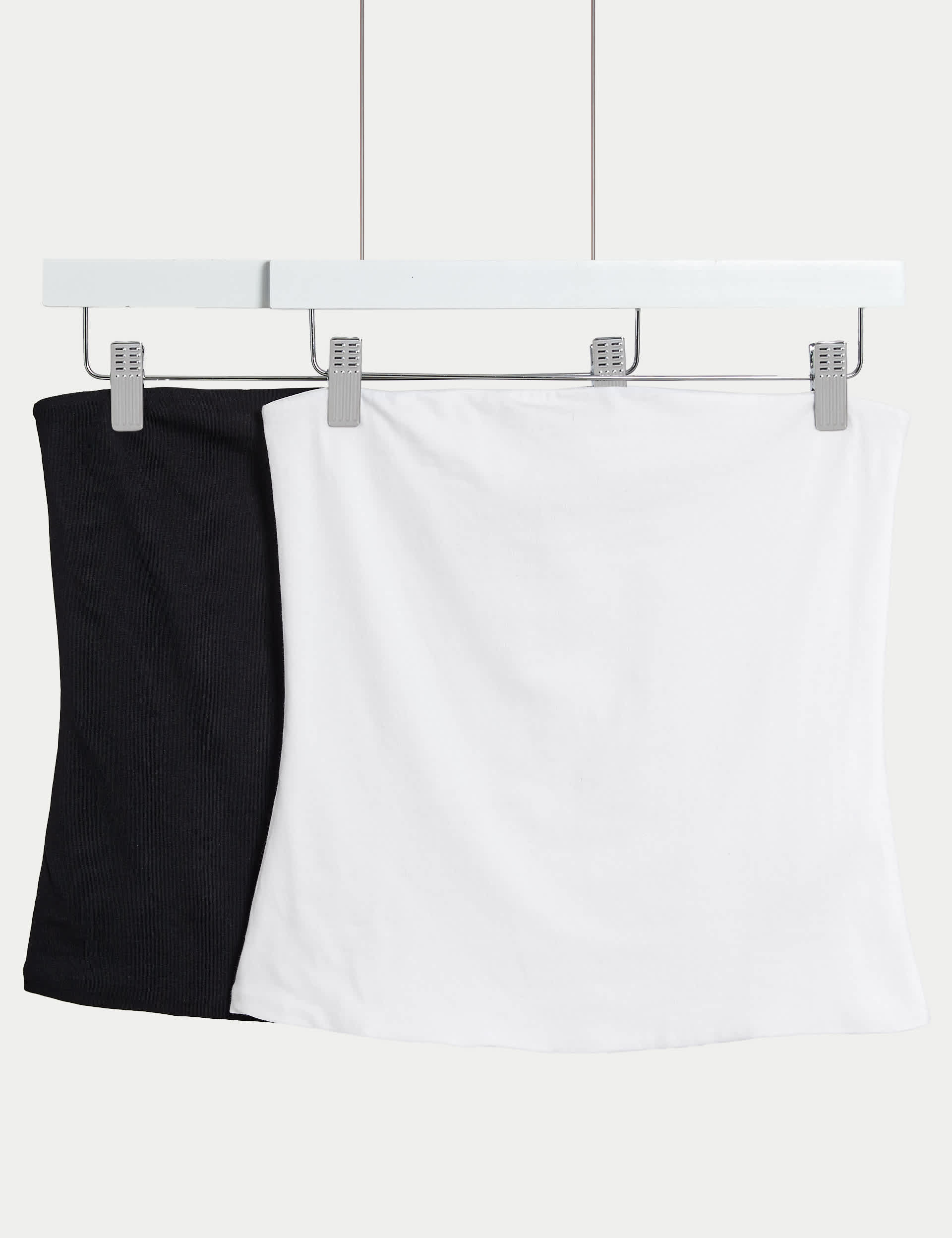 M&S Women's 2pk Cotton Rich Bandeau Tops - M - White/Black, White/Black