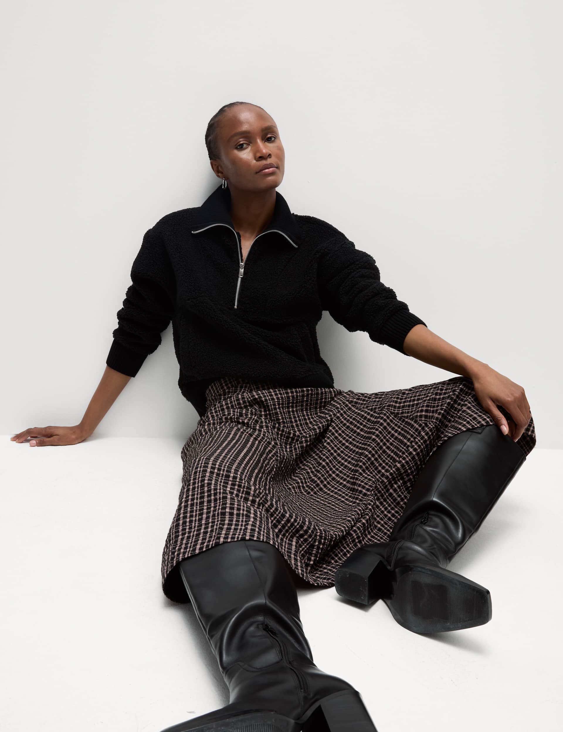 M&S Women's Checked Midi Tiered Skirt