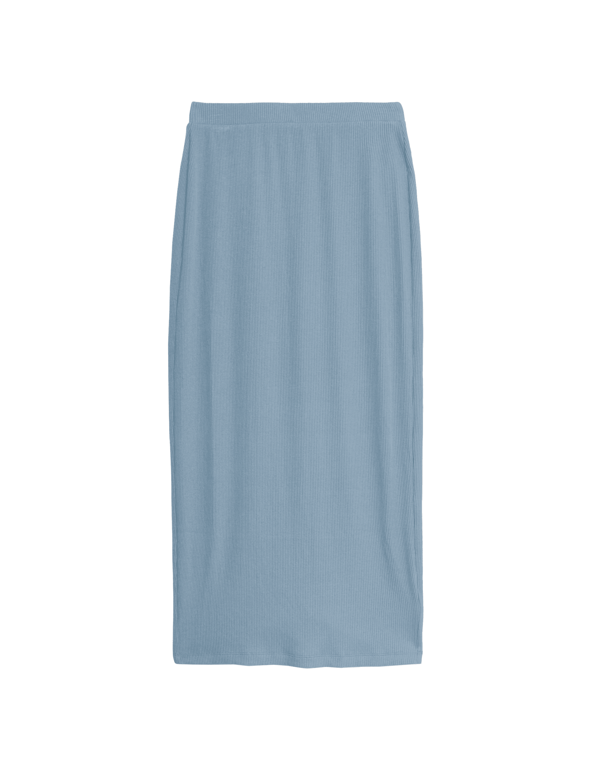 M&S Collection Women's Cotton Blend Ribbed Midi Column Skirt - 8REG - Grey Blue, Onyx,Grey Blue