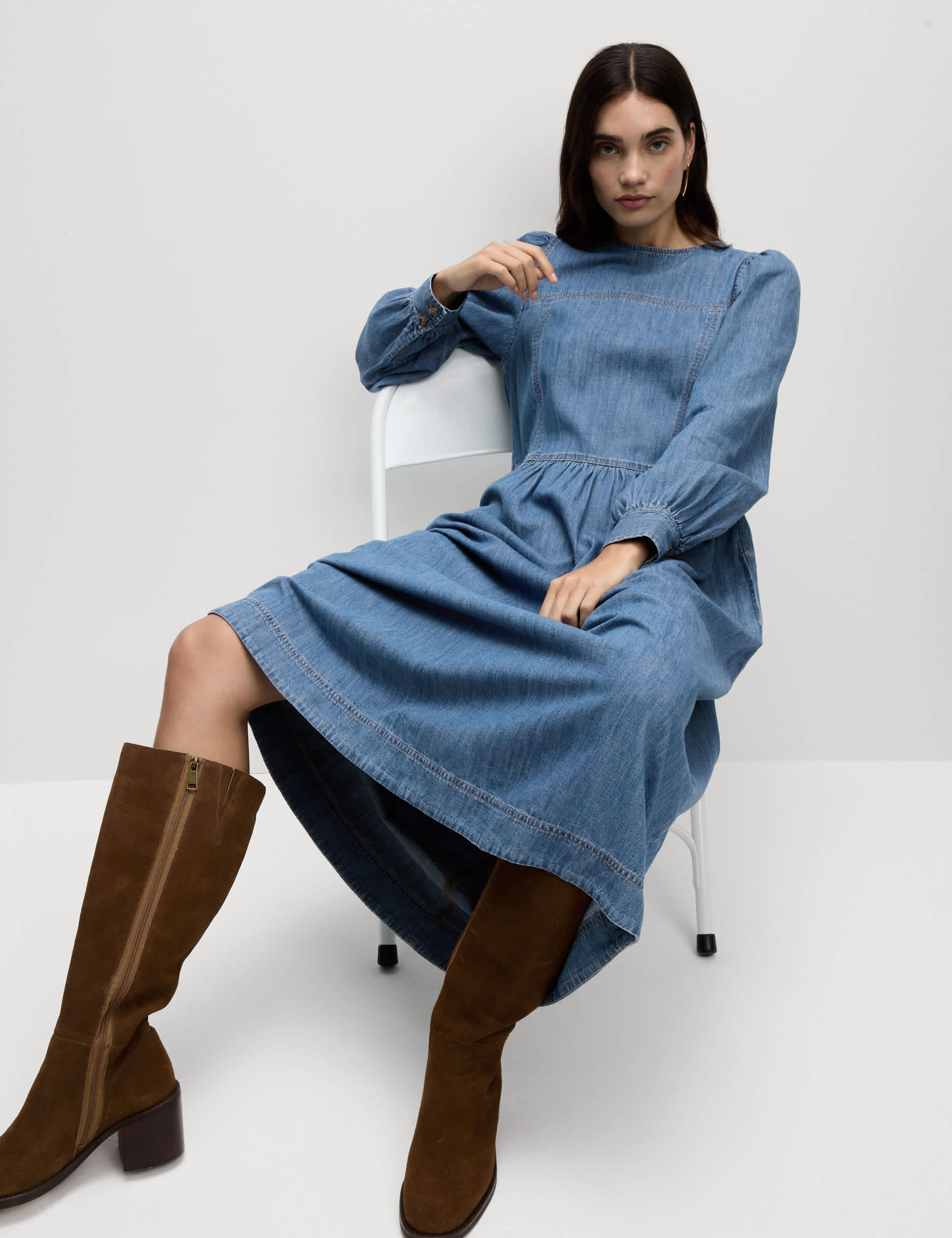 M&S Women's Denim Midi Waisted Dress