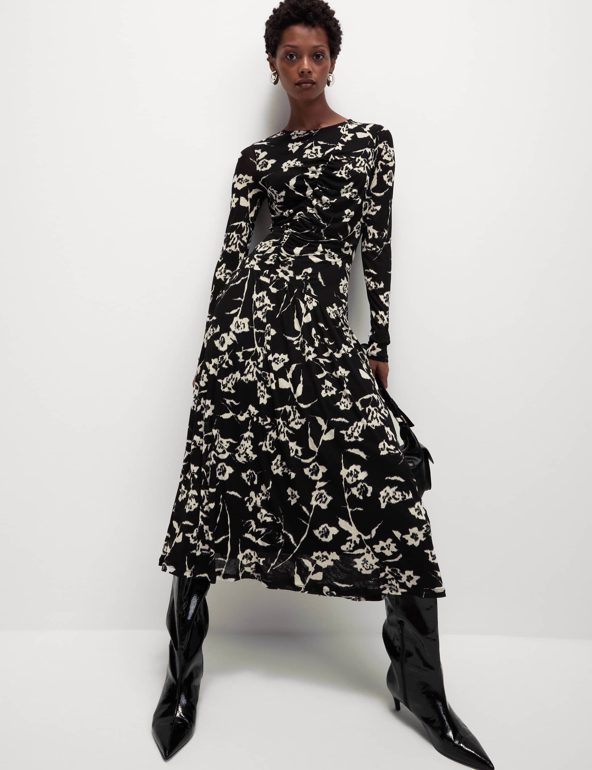 M&S Women's Mesh Jersey Printed Midi Skater Dress