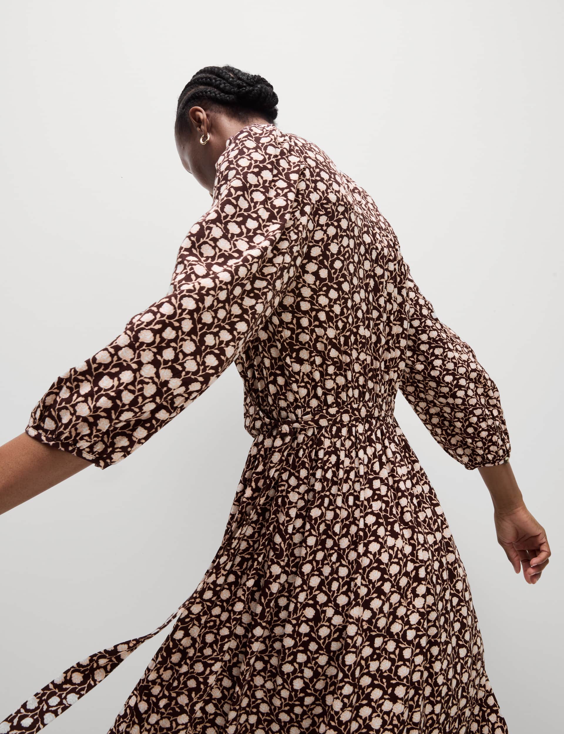 M&S Women's Printed V-Neck Knee Length Wrap Dress
