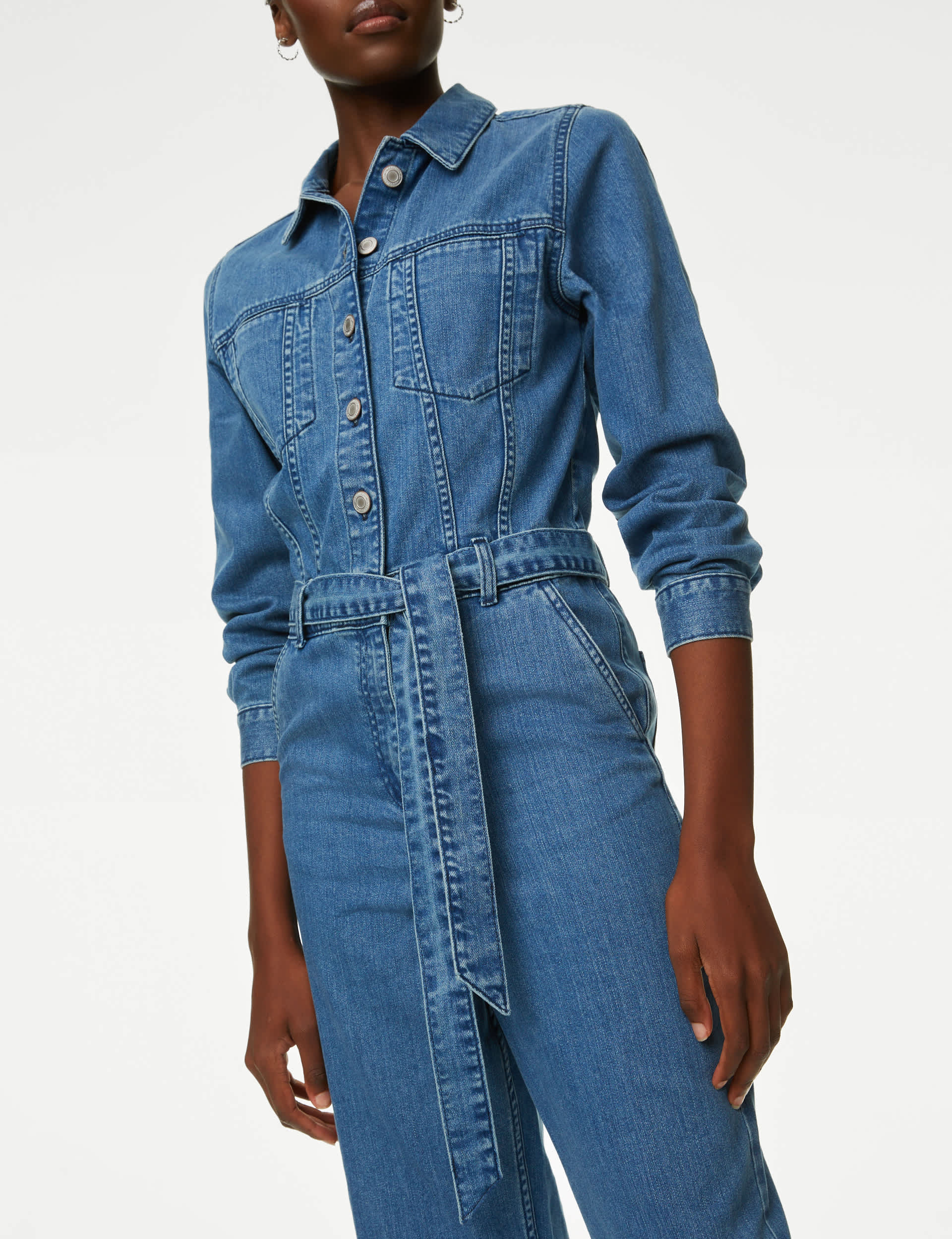 M&S Women's Denim Belted Jumpsuit