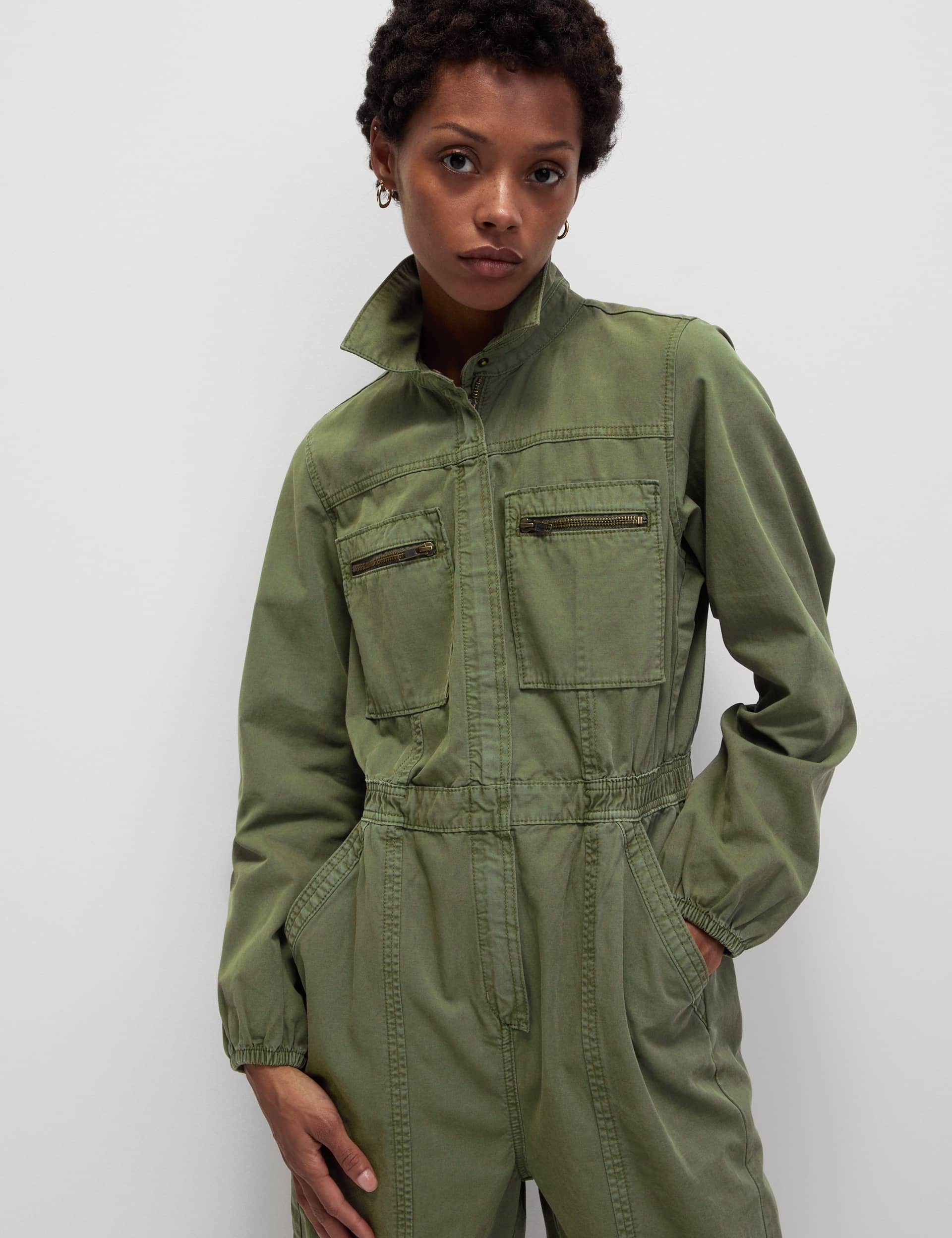 M&S Women's Denim Long Sleeve Utility Jumpsuit