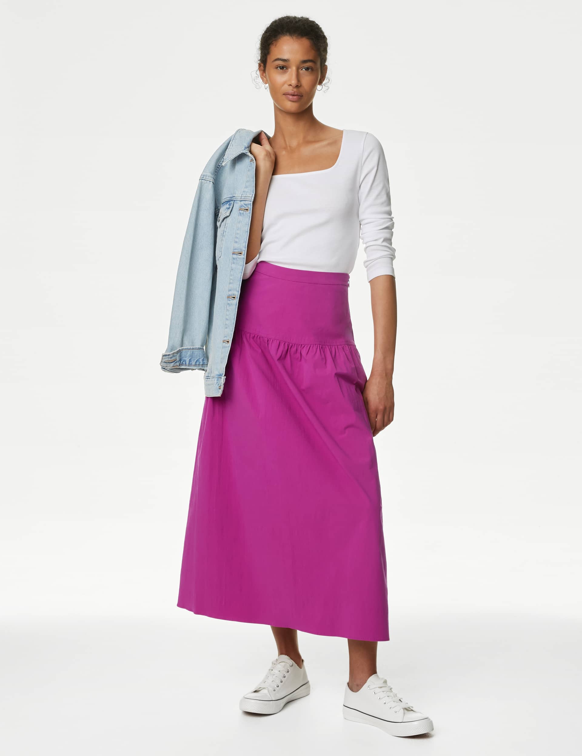 M&S Women's Cotton Rich Midi Circle Skirt