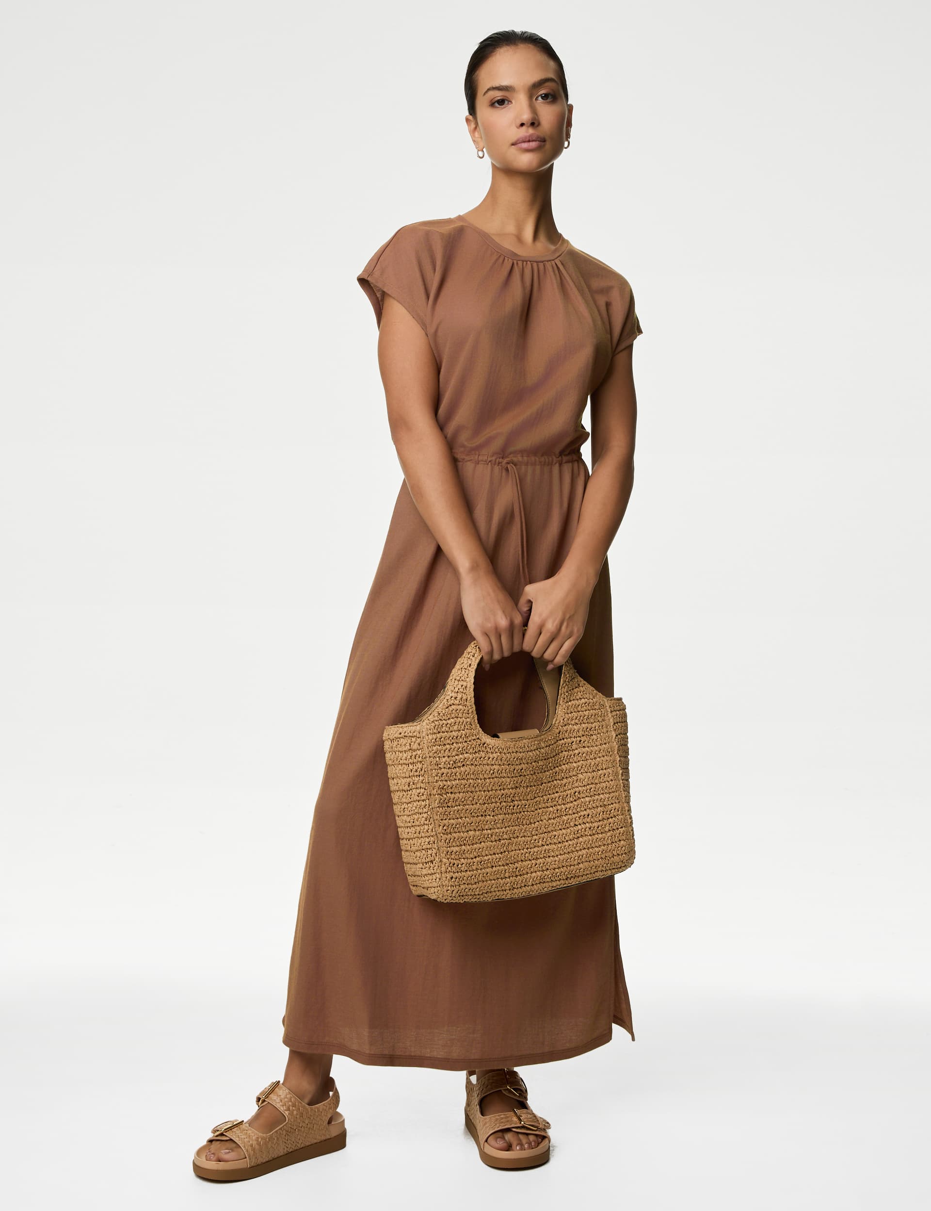 M&S Women's Modal Rich Tie Waist Midi Dress