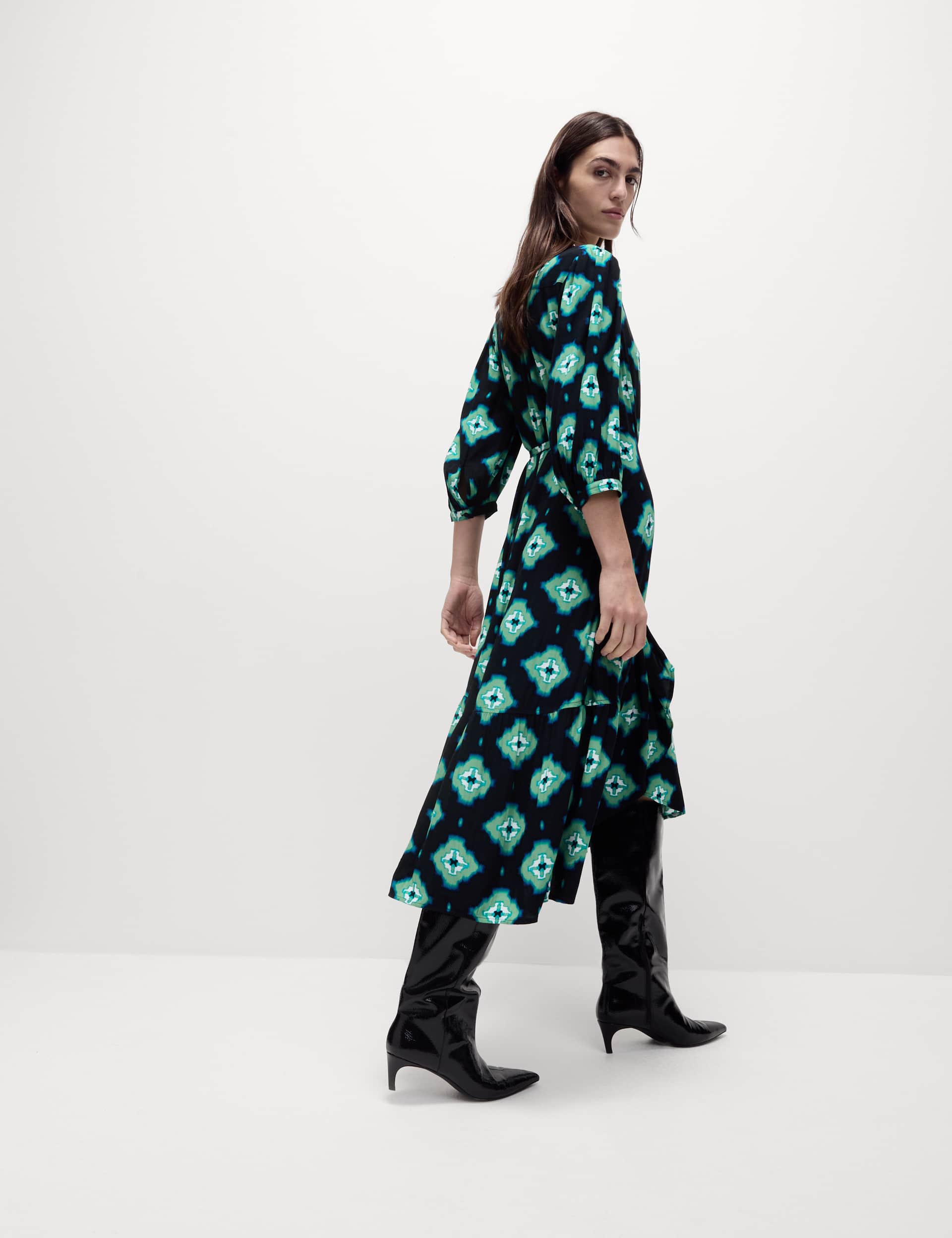 M&S Women's Printed V-Neck Midi Wrap Dress