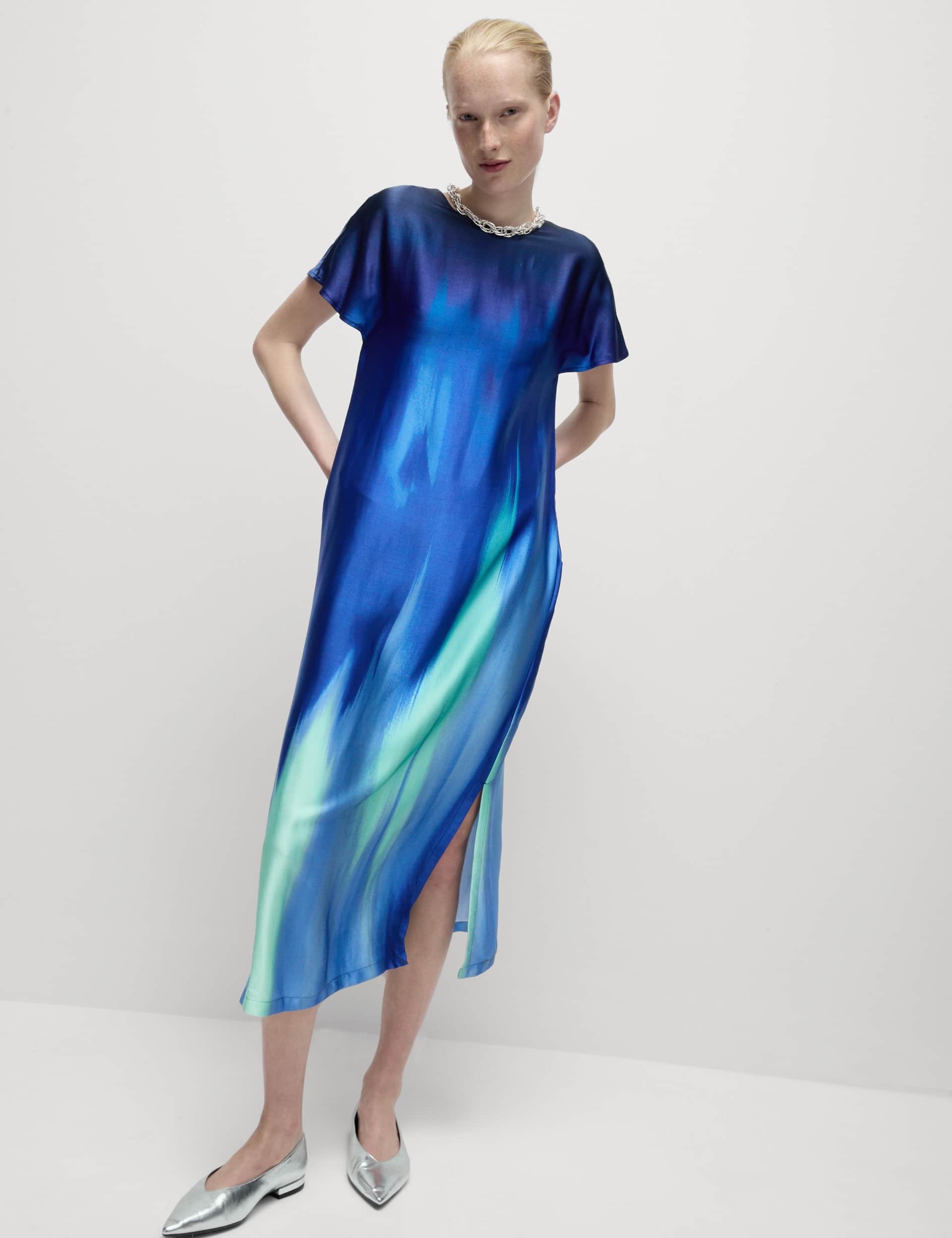 M&S Women's Ombre Round Neck Midaxi Column Dress - 14REG - Blue Mix, Blue Mix