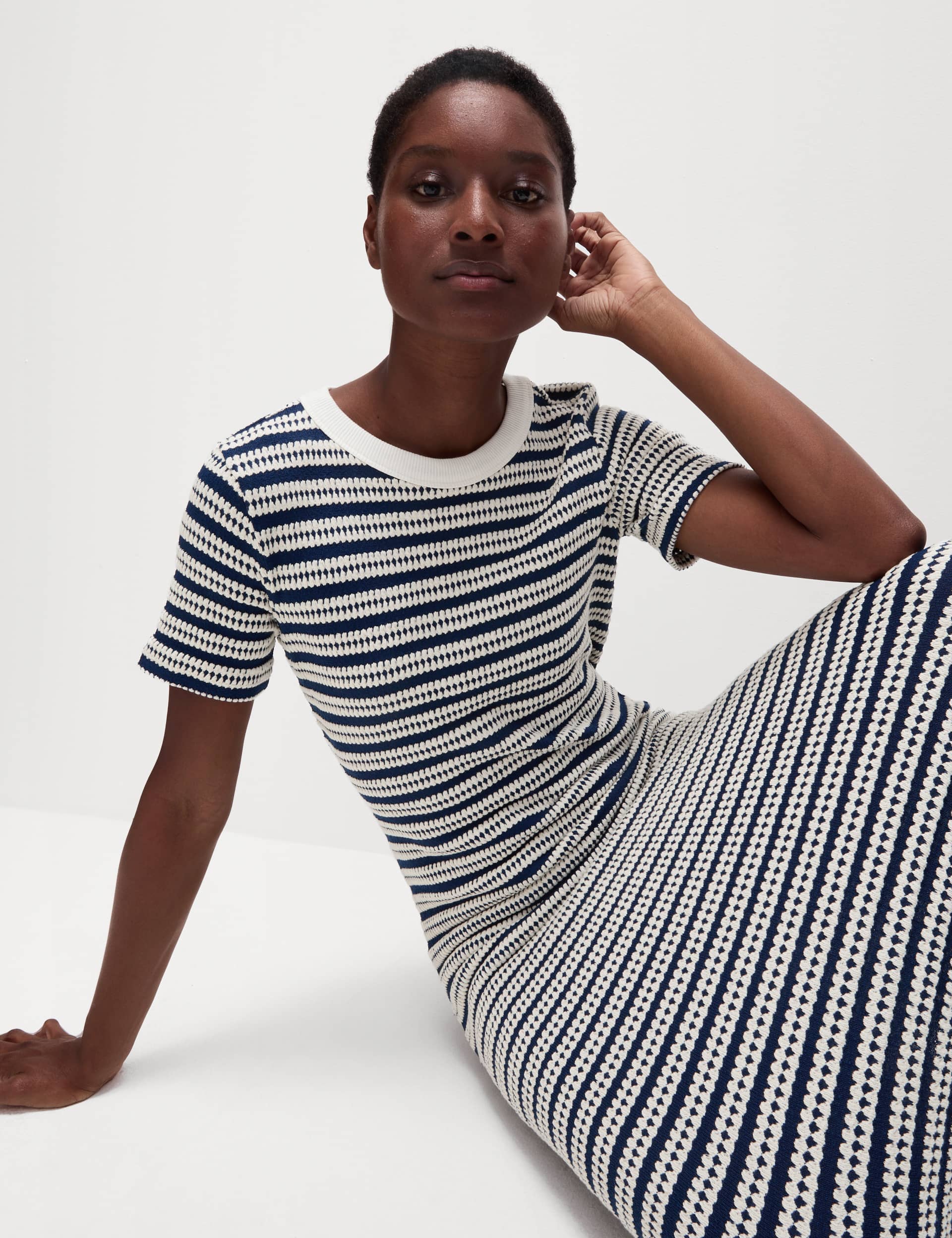 M&S Women's Cotton Blend Striped Midi Column Dress