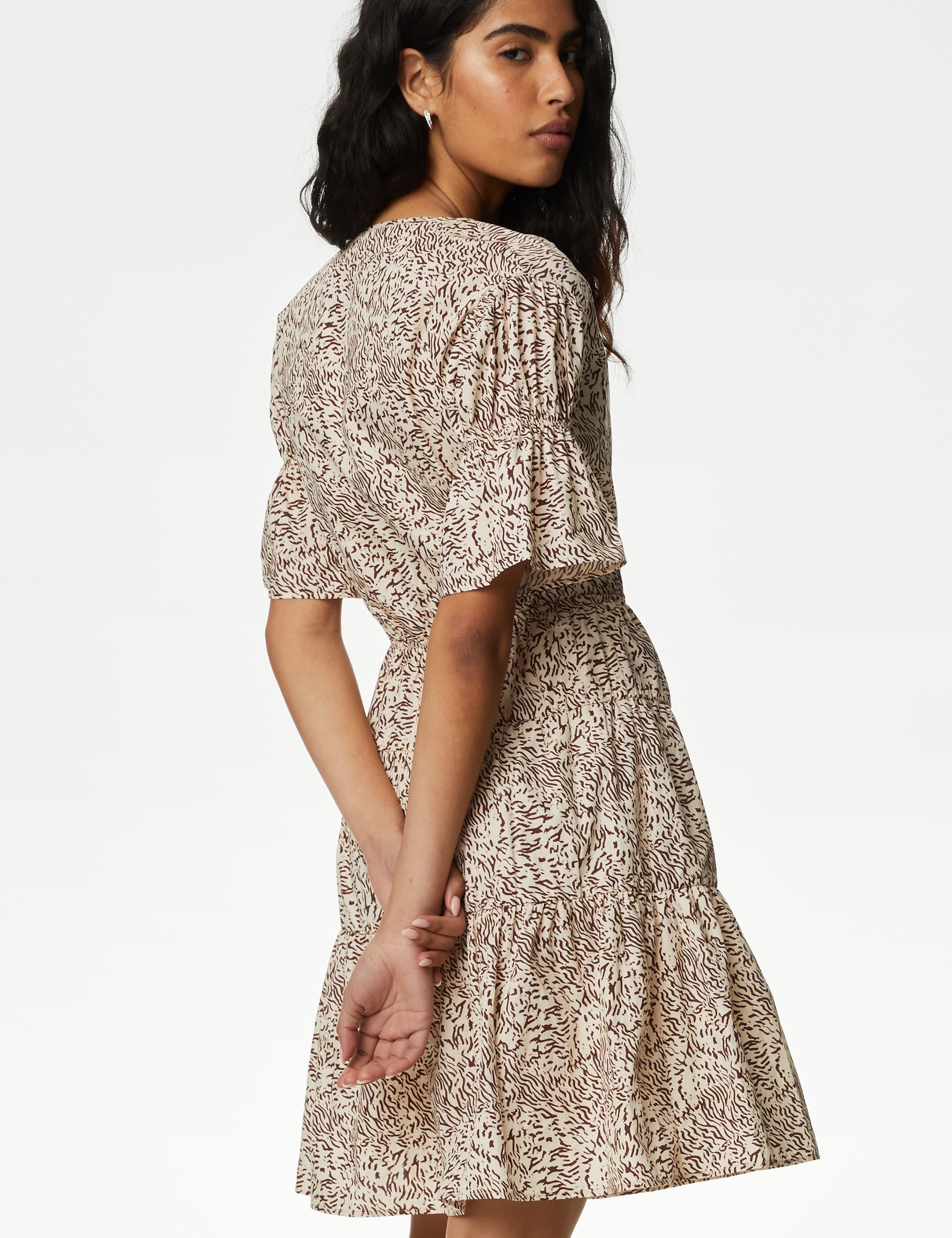 M&S Women's Pure Cotton Printed Mini Waisted Smock Dress