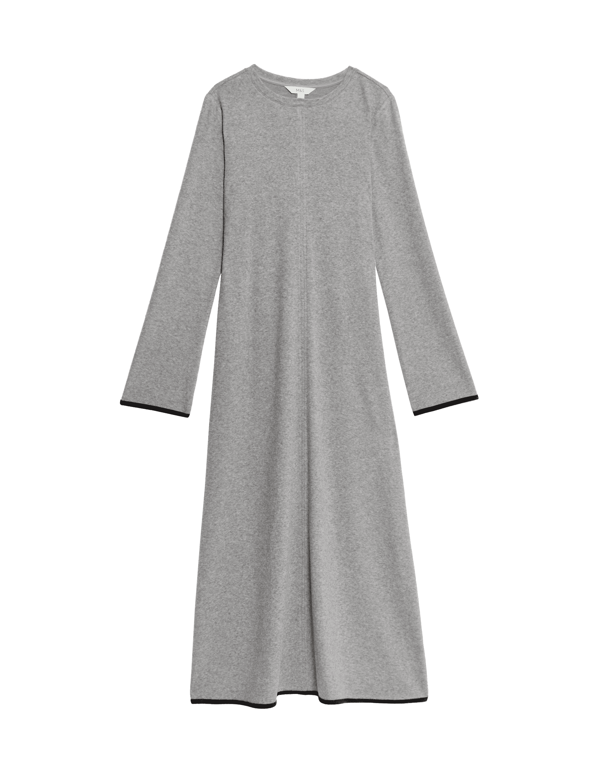 M&S Collection Women's Jersey Round Neck Midi Column Dress - 14REG - Grey Marl, Grey Marl,Midnight N