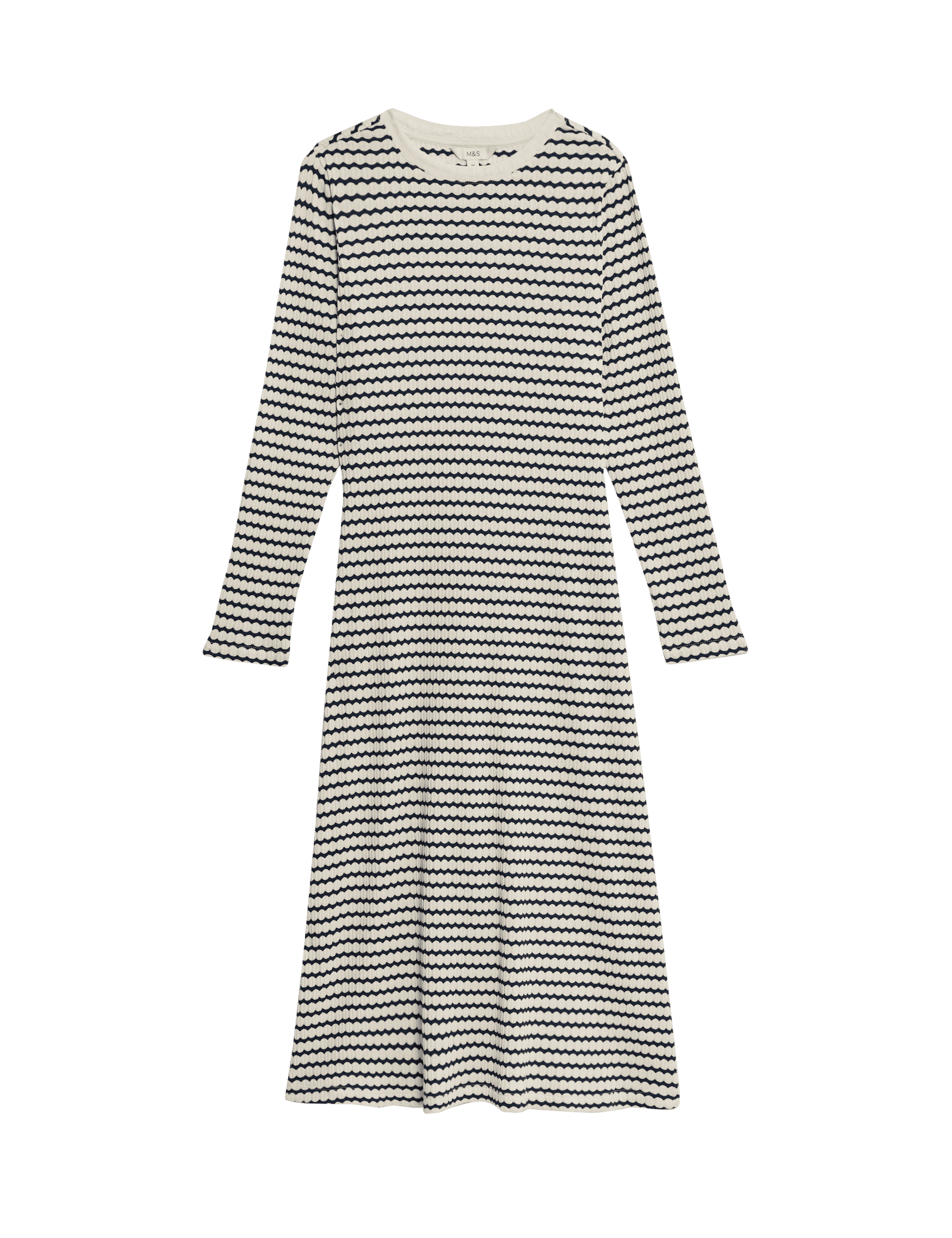 M&S Collection Women's Cotton Blend Striped Midi Skater Dress - 10REG - Ecru Mix, Ecru Mix,Green Mix