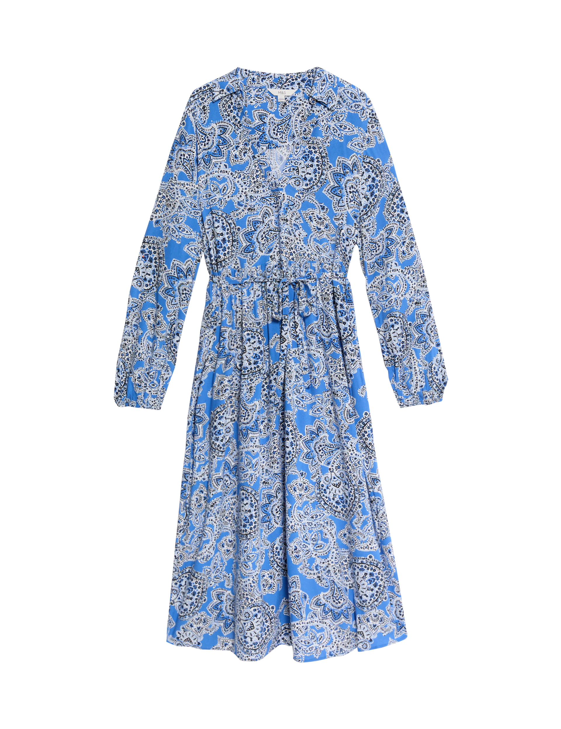 M&S Collection Women's Printed V-Neck Midi Shirt Dress - 12REG - Cornflower Mix, Green Mix,Cornflowe