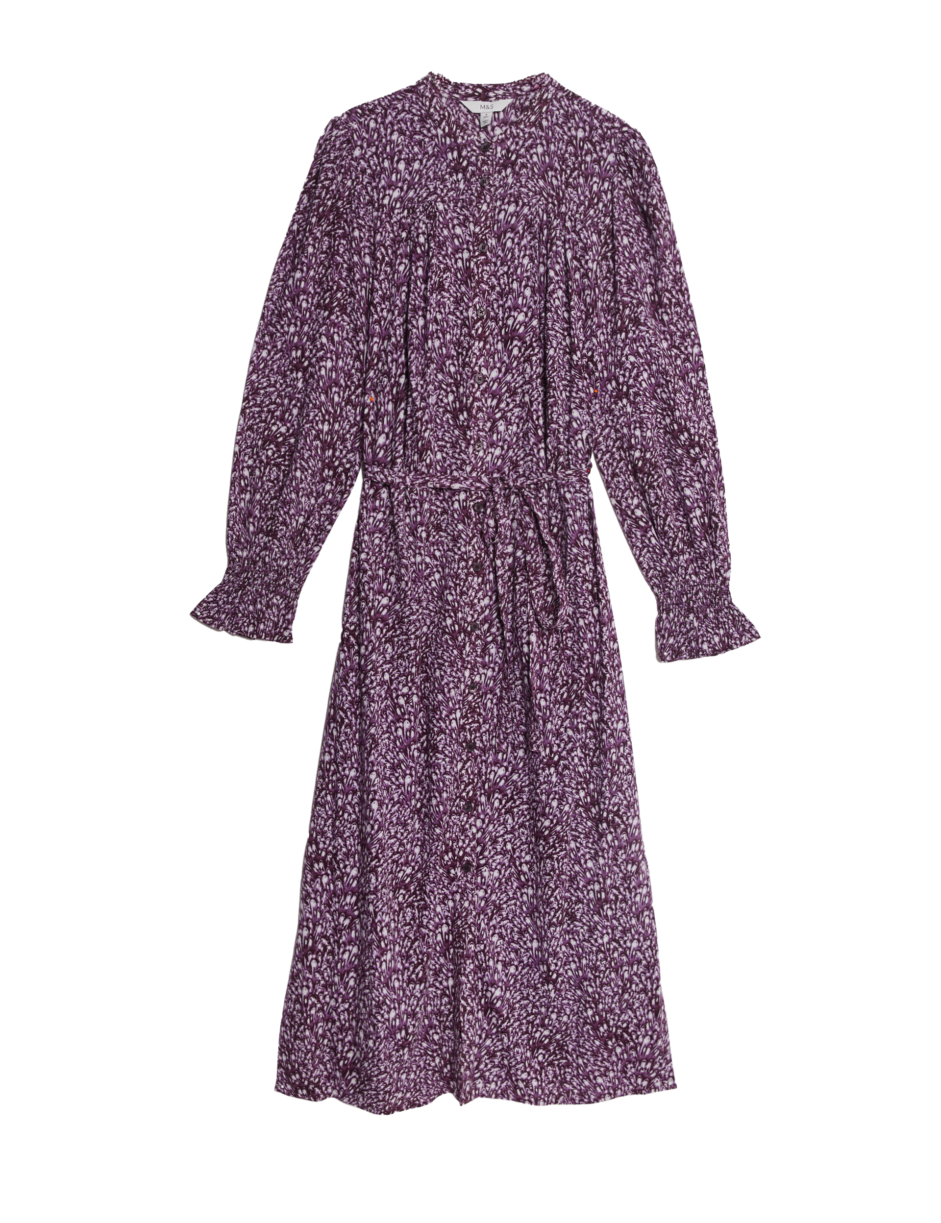 M&S Collection Women's Cotton Blend Printed Midi Waisted Dress - 12REG - Purple Mix, Purple Mix