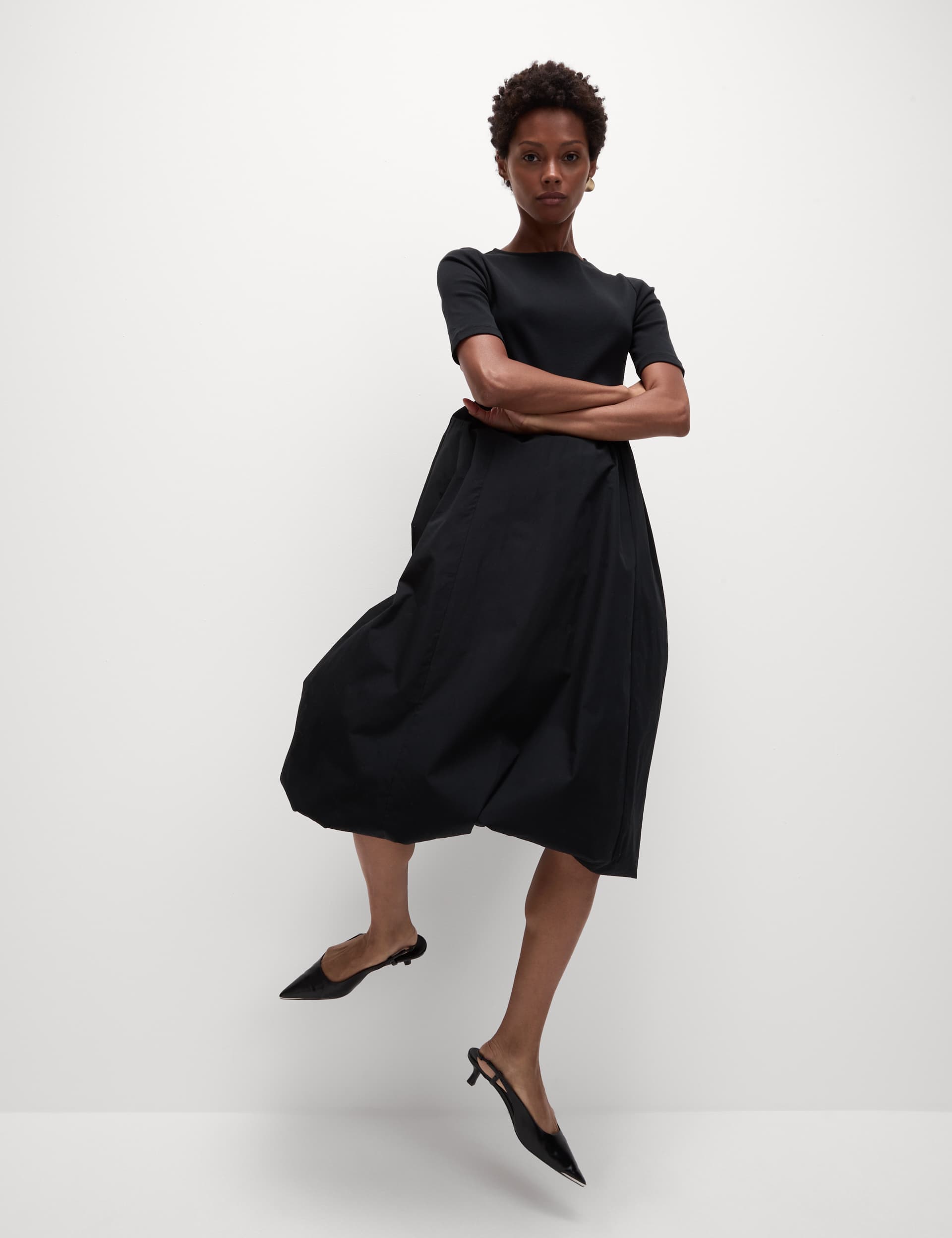 M&S Women's Cotton Blend Midi Waisted Dress