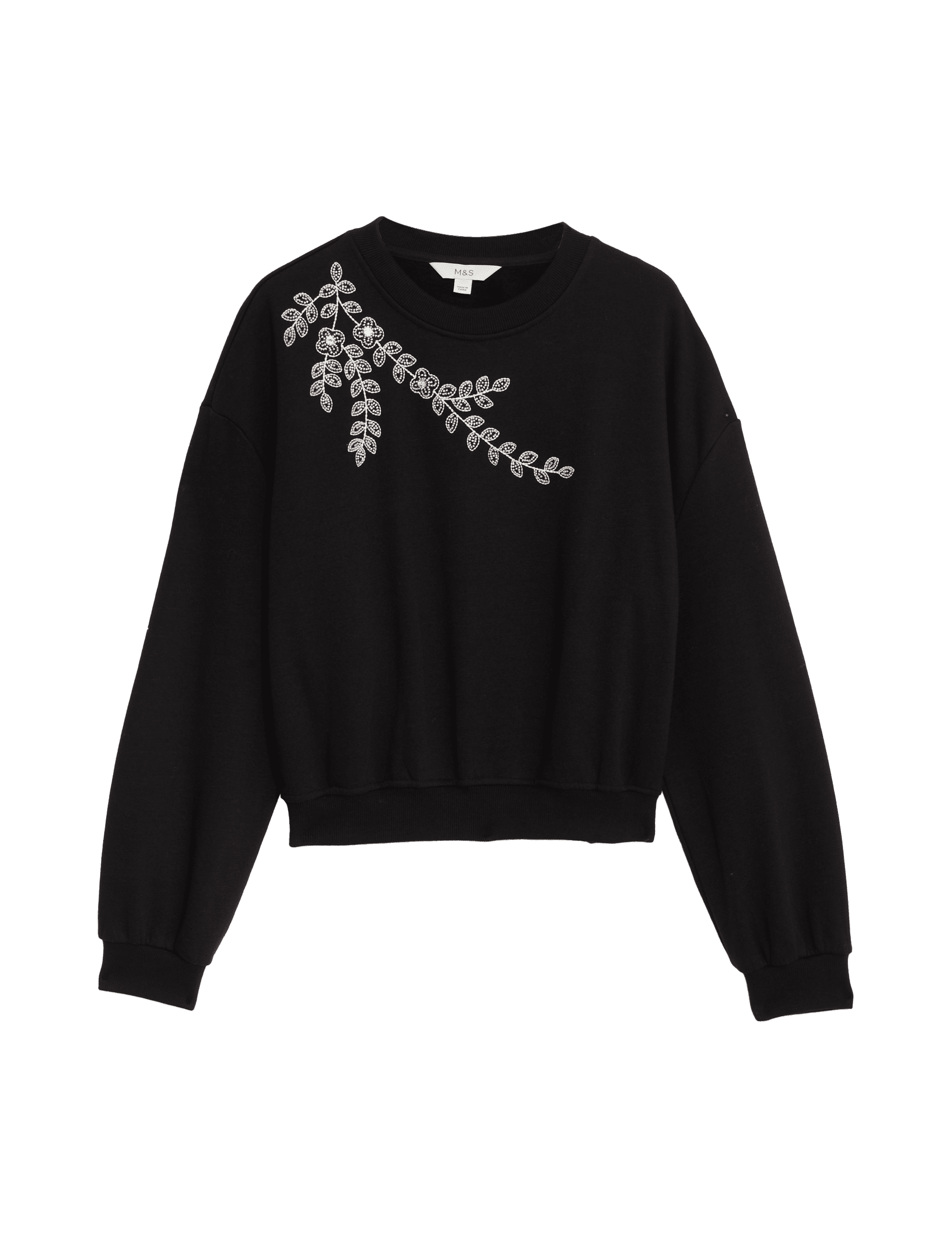 M&S Collection Women's Cotton Rich Embellished Sweatshirt - Black, Black