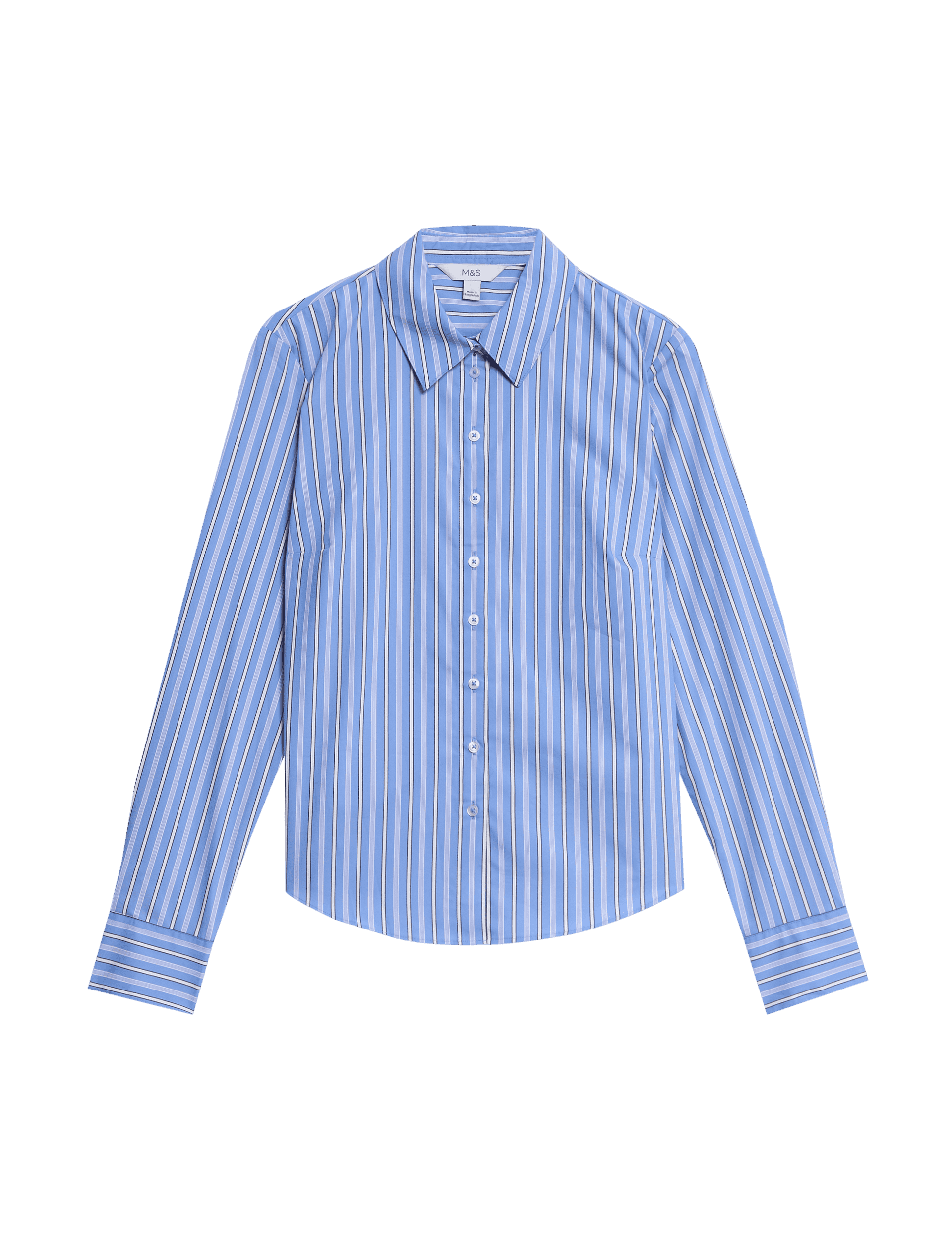 M&S Collection Women's Cotton Rich Striped Fitted Shirt - 14REG - Blue Mix, Blue Mix