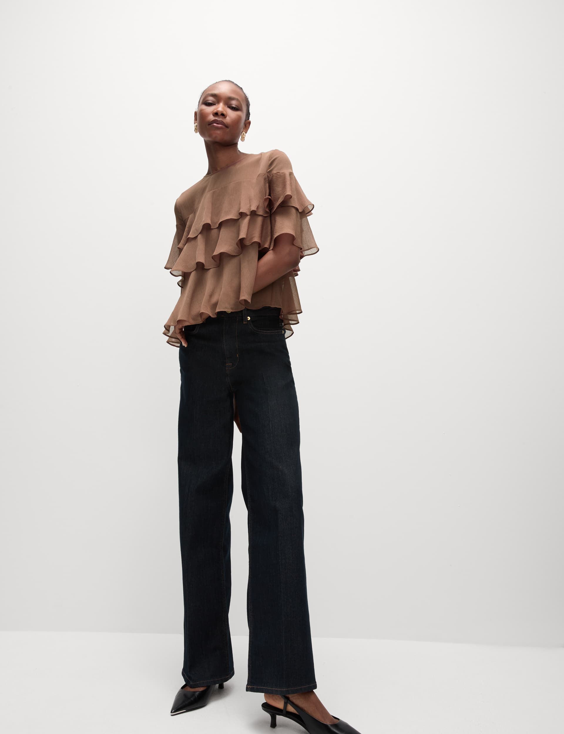 M&S Women's Round Neck Frill Detail Blouse