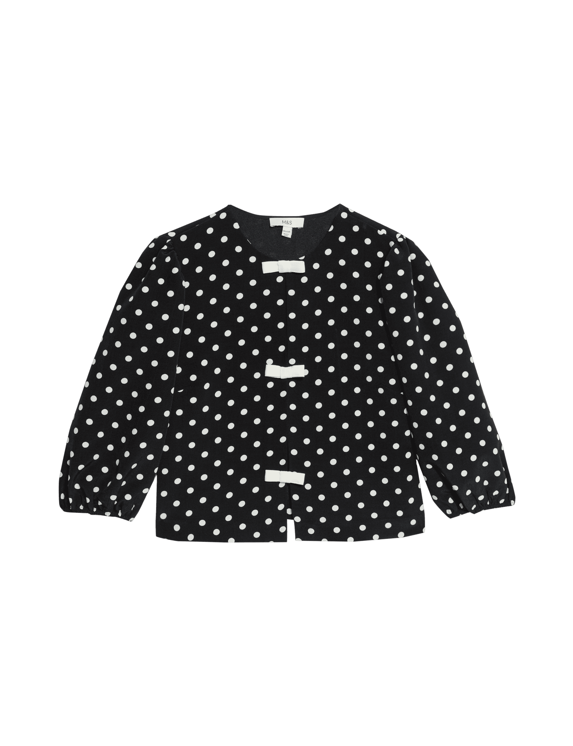 M&S Collection Women's Polka Dot Puff Sleeve Blouse - 14REG - Black Mix, Black Mix