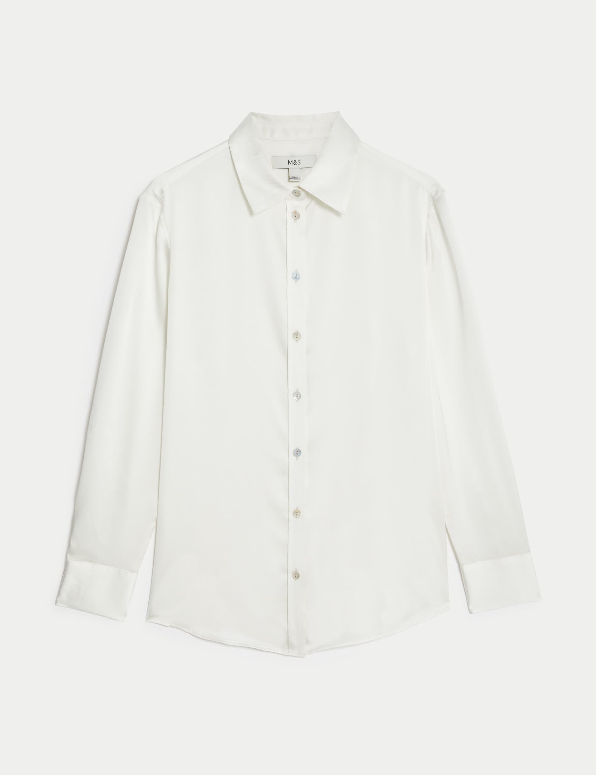 M&S Women's Satin Collared Shirt - 12REG - Ivory, Ivory