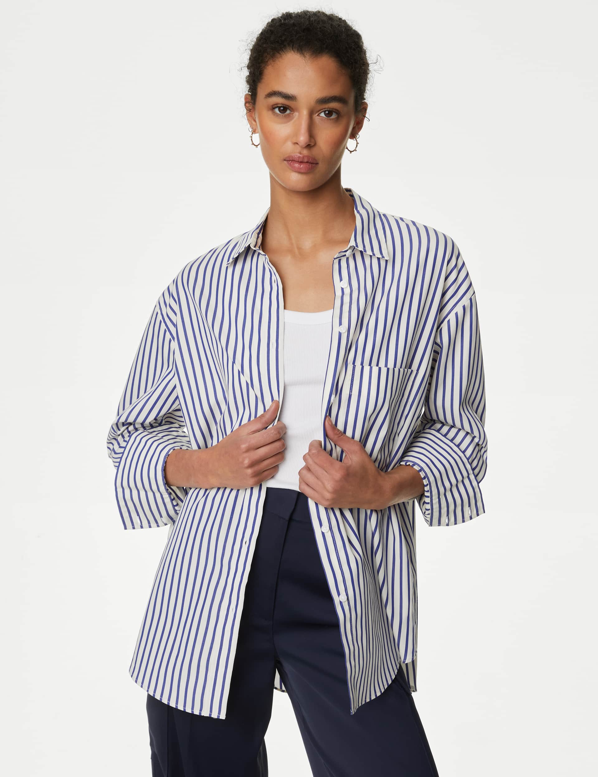 M&S Women's Pure Cotton Striped Collared Shirt