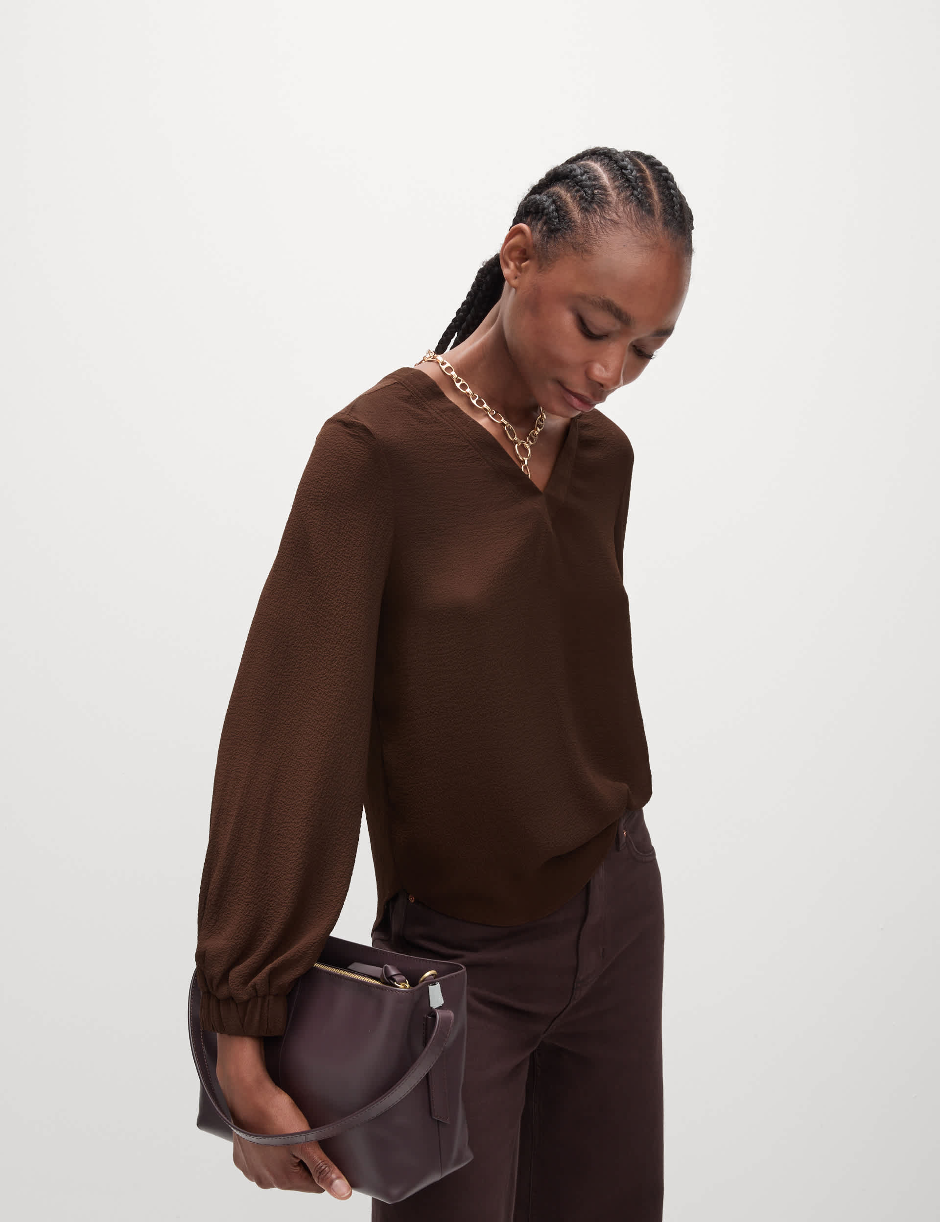 M&S Women's V-Neck Popover Blouse