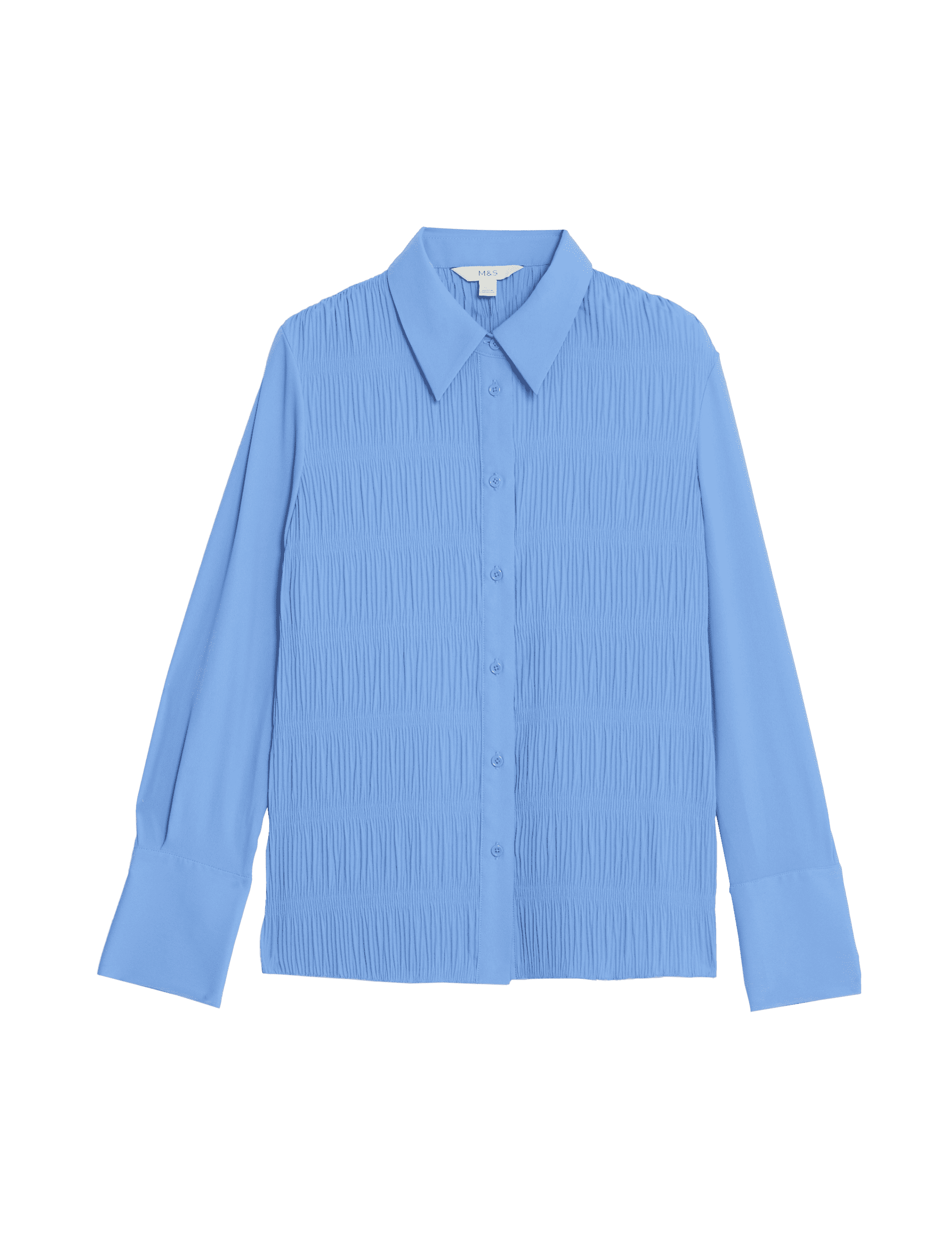 M&S Collection Women's Shirred Detail Shirt - 10REG - Blue, Black,Blue