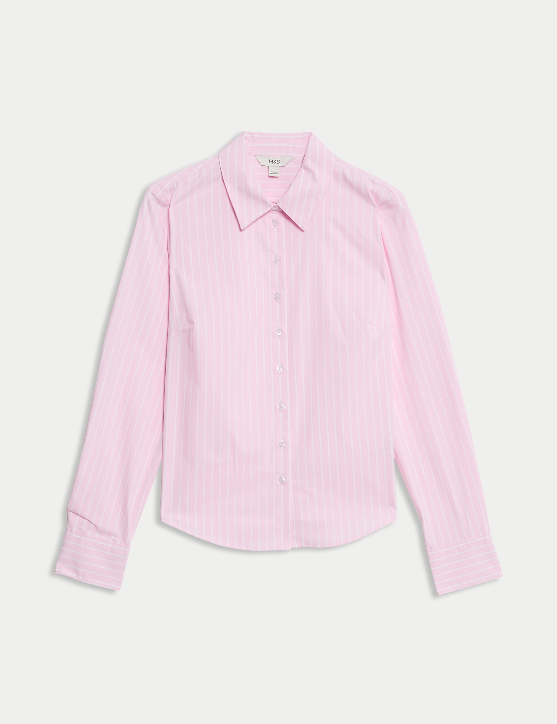 M&S Collection Women's Cotton Rich Striped Fitted Shirt - 14REG - Pink Mix, Pink Mix