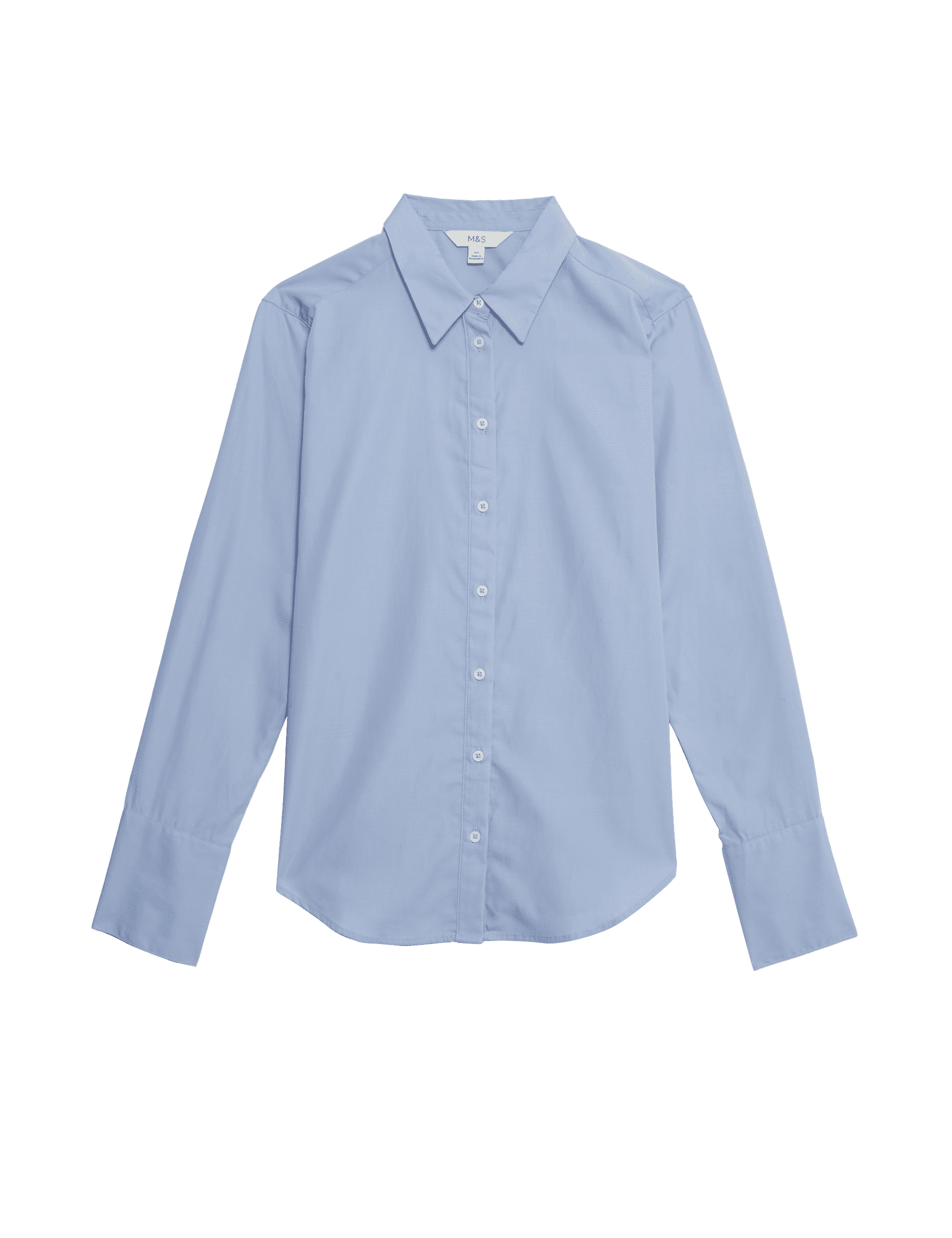 M&S Collection Women's Pure Cotton Button Through Shirt - 12REG - Chambray, White,Chambray