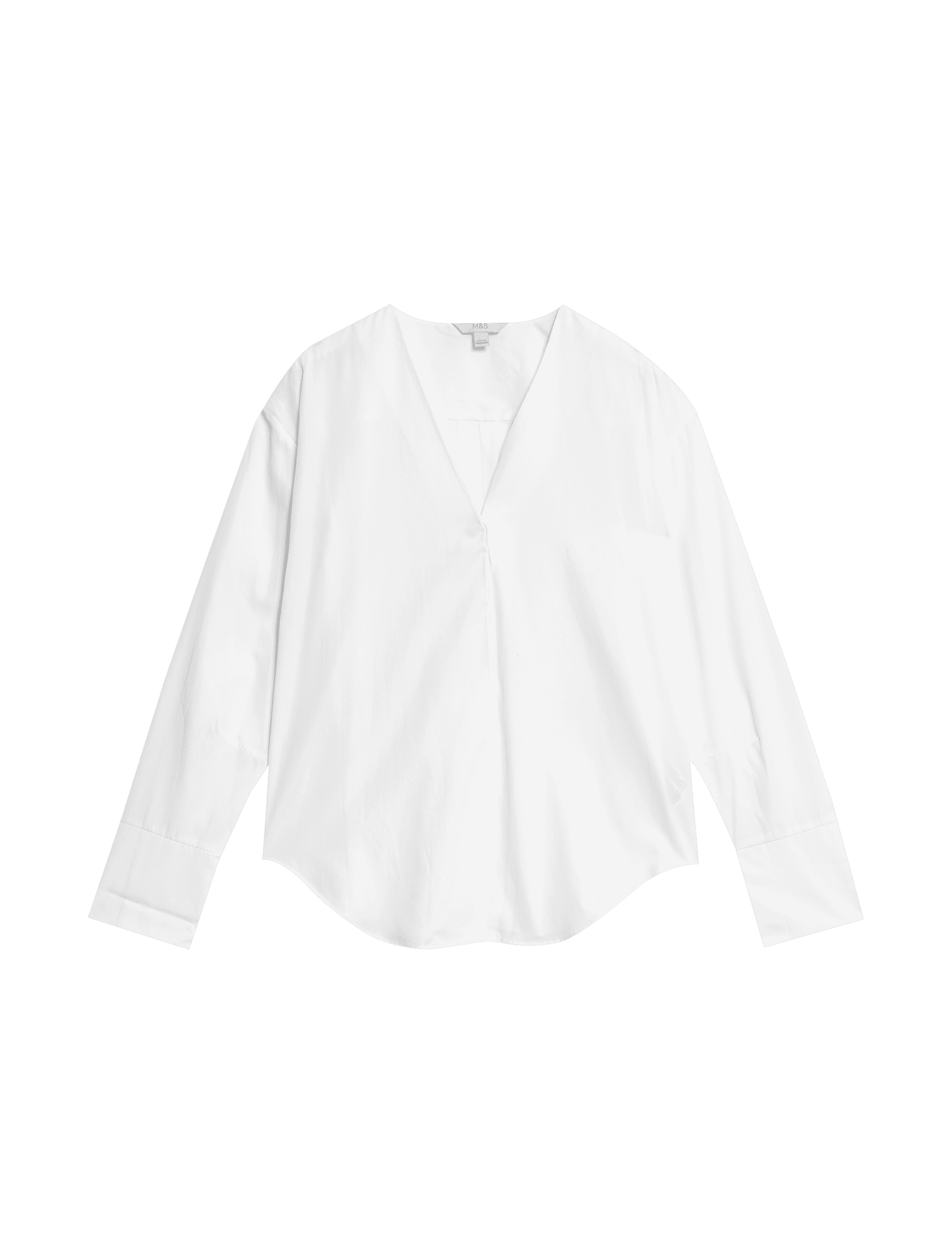 M&S Collection Women's Pure Cotton V-Neck Shirt - 12REG - White, White