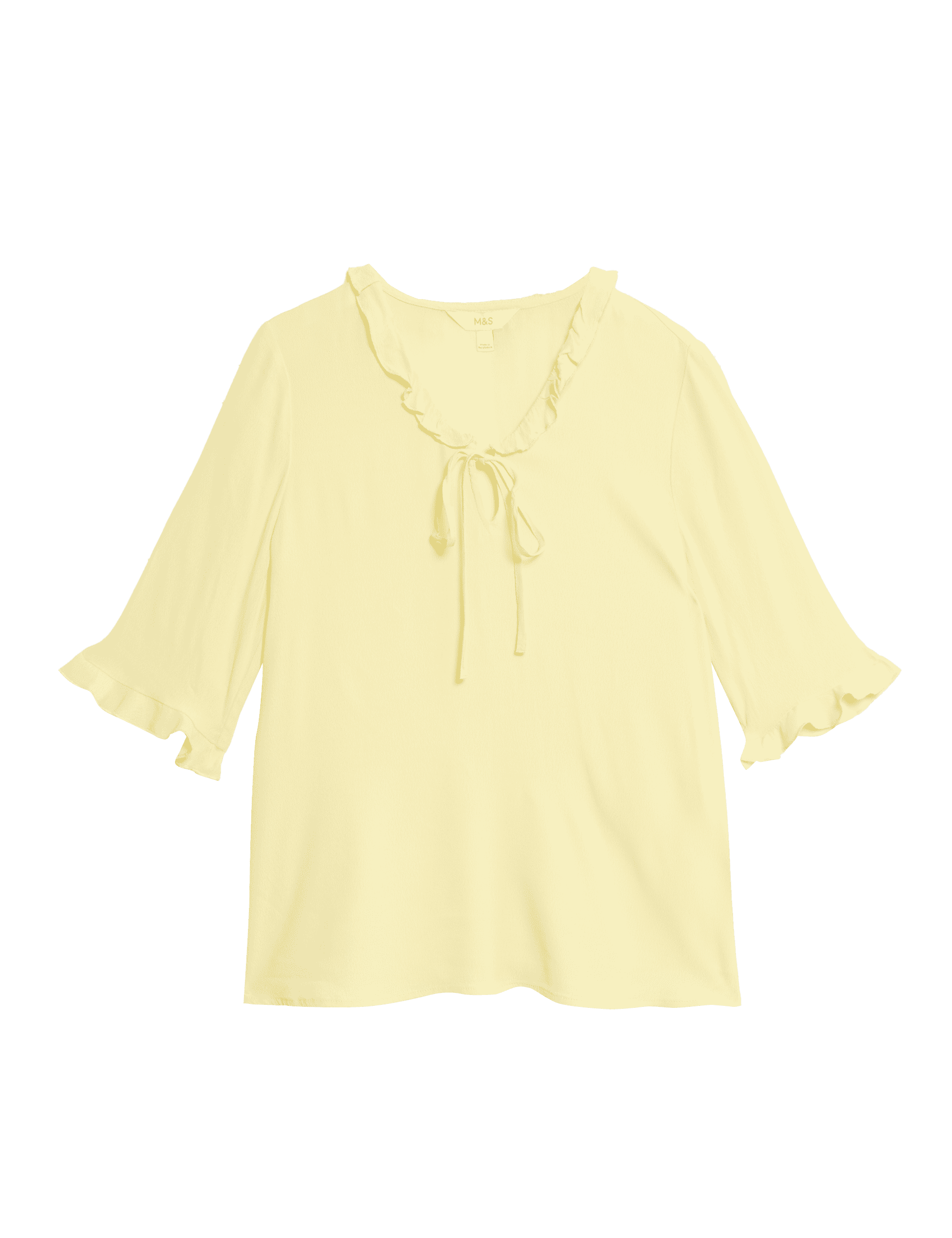 M&S Collection Women's V-Neck Frill Detail Blouse - 14REG - Light Citrus, Light Citrus