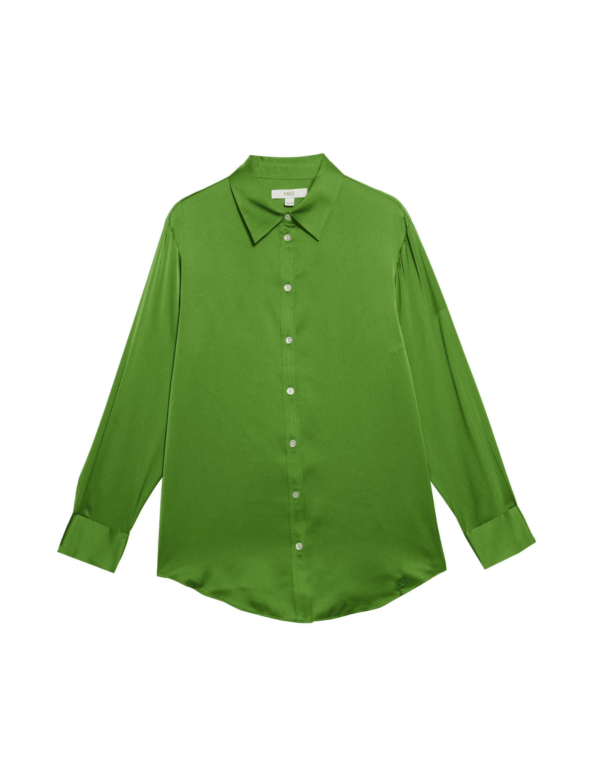 M&S Collection Women's Satin Shirt - 12REG - Green, Green