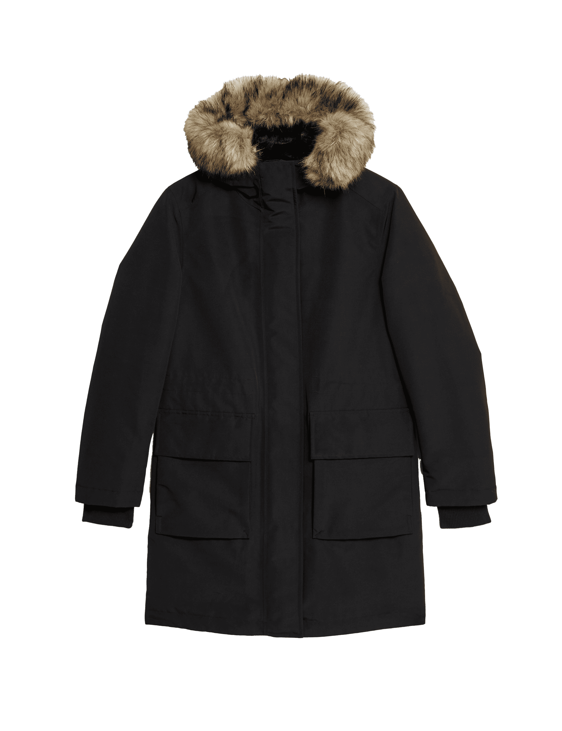 M&S Collection Women's Stormwear Ultra Hooded Faux Fur Lined Parka Coat - 6 - Black, Hunter Green,B