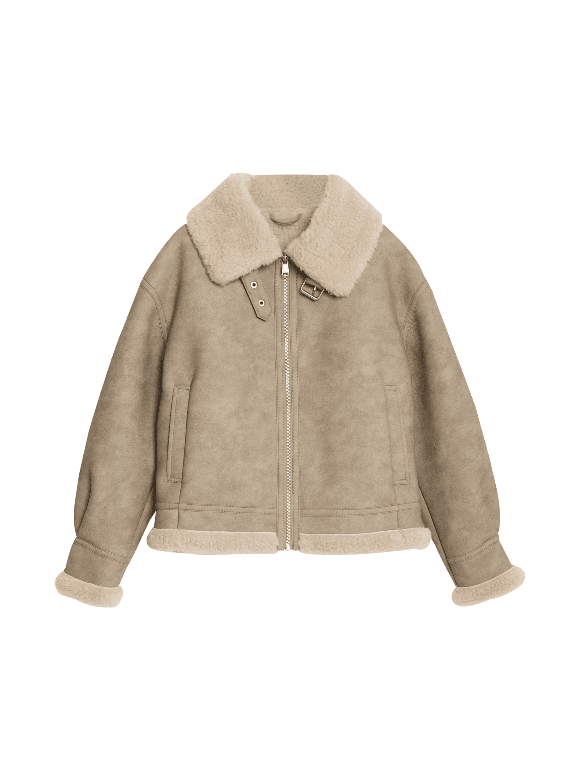 M&S Collection Women's Faux Shearling Collared Jacket - 18 - Neutral, Neutral