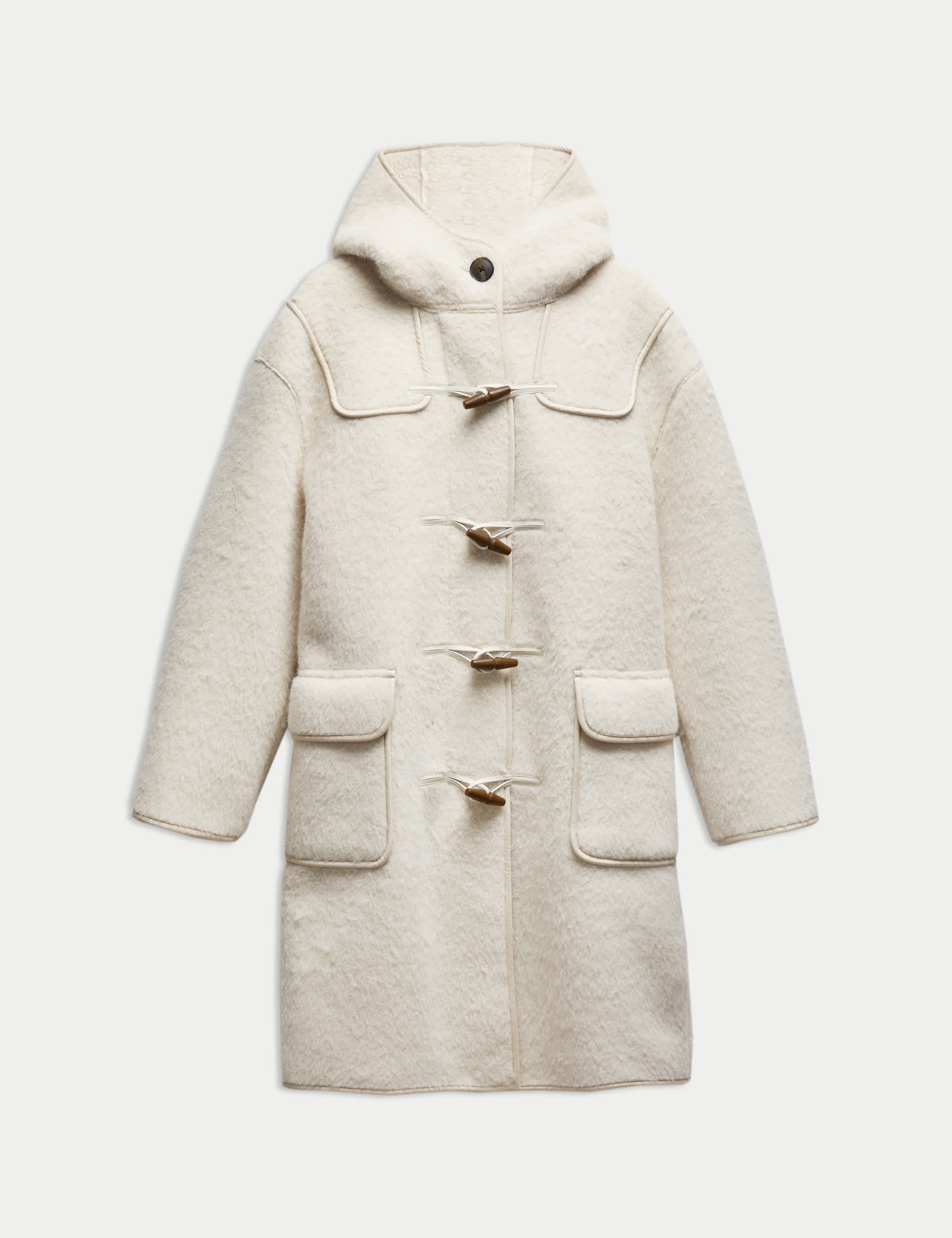 M&S Collection Women's Textured Duffle Coat - 12 - Ivory, Ivory