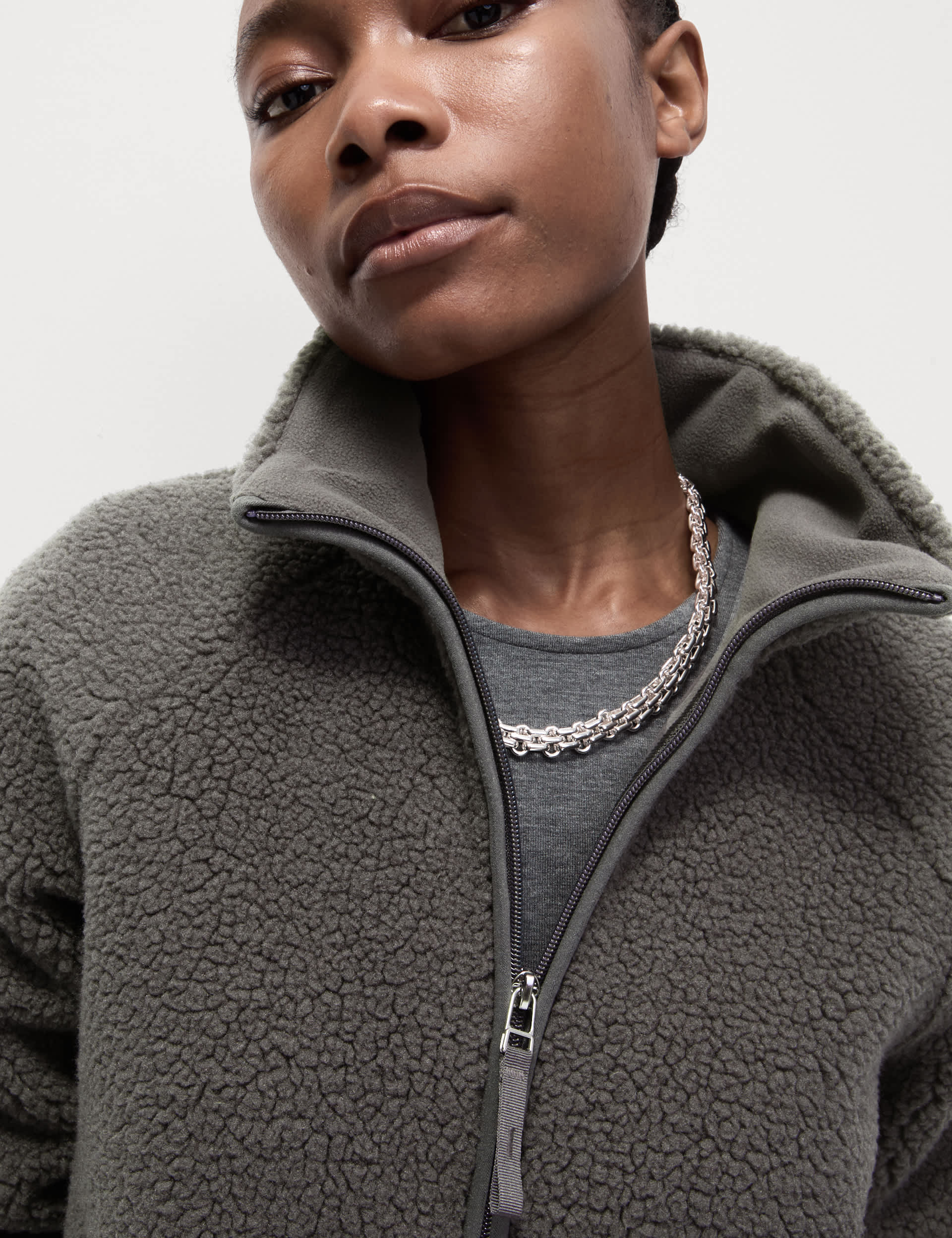 M&S Women's Borg Lightweight Funnel Neck Jacket