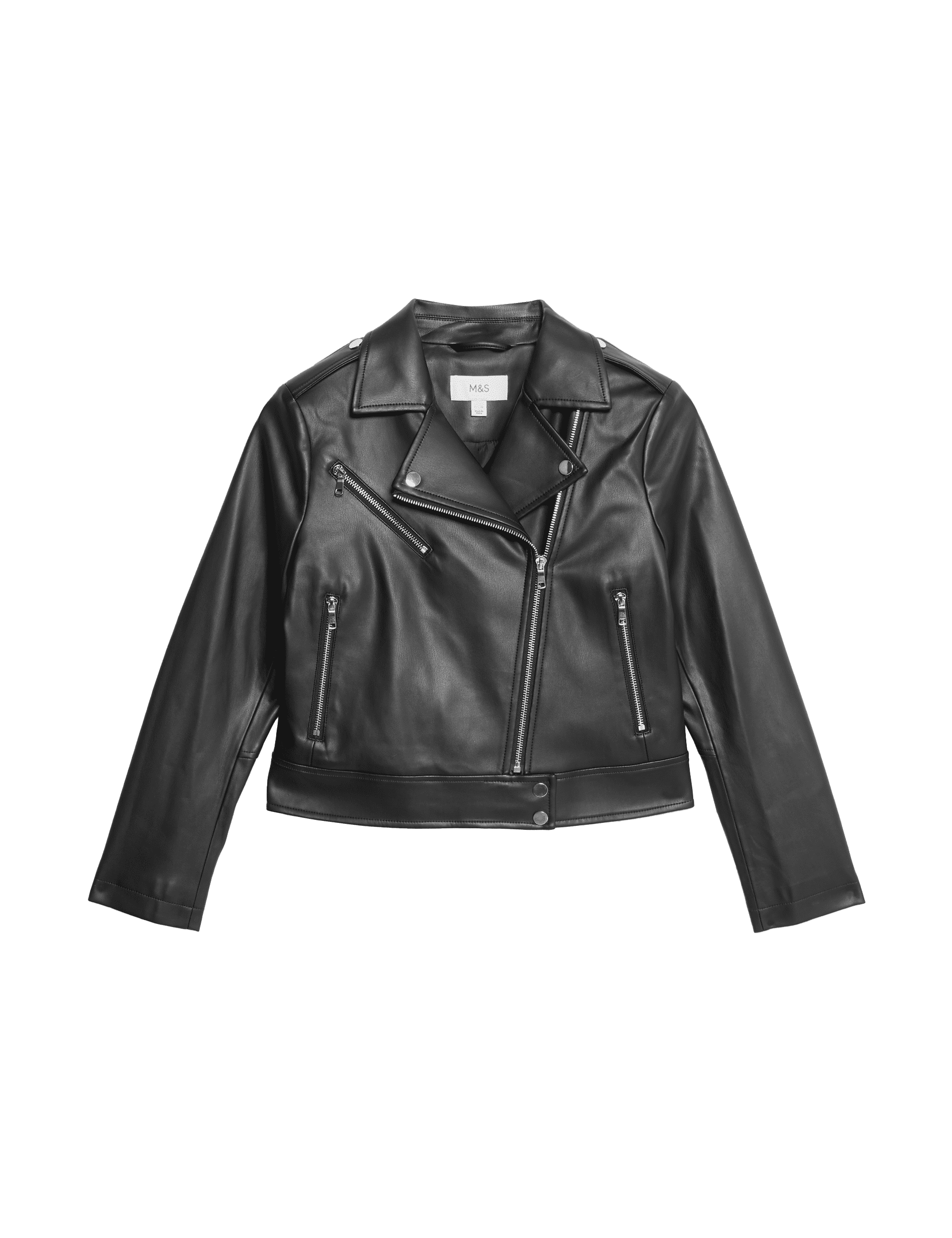 M&S Collection Women's Petite Faux Leather Biker Jacket - 10PET - Black, Black