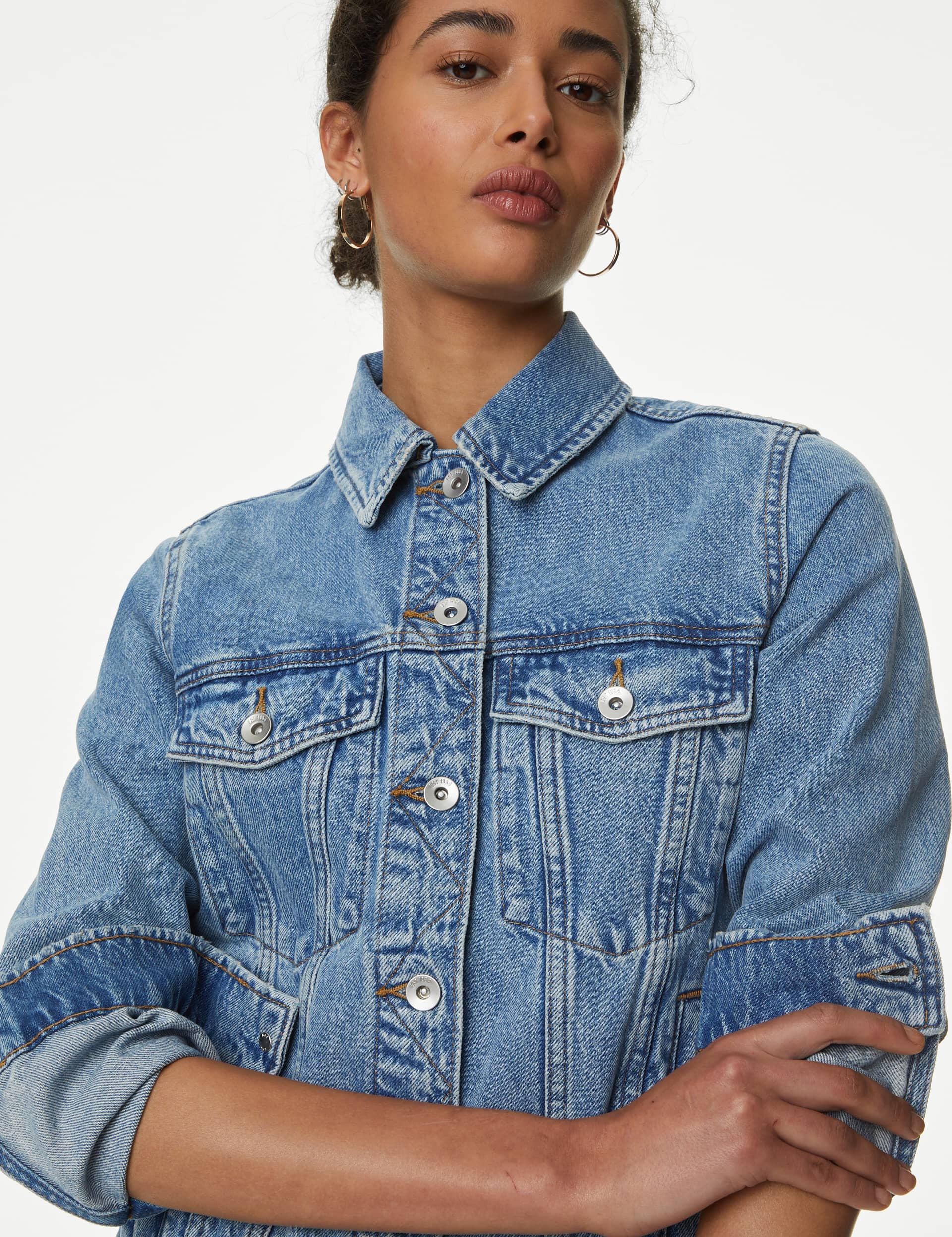 M&S Women's Pure Cotton Denim Jacket - 14 - Medium Indigo, Medium Indigo