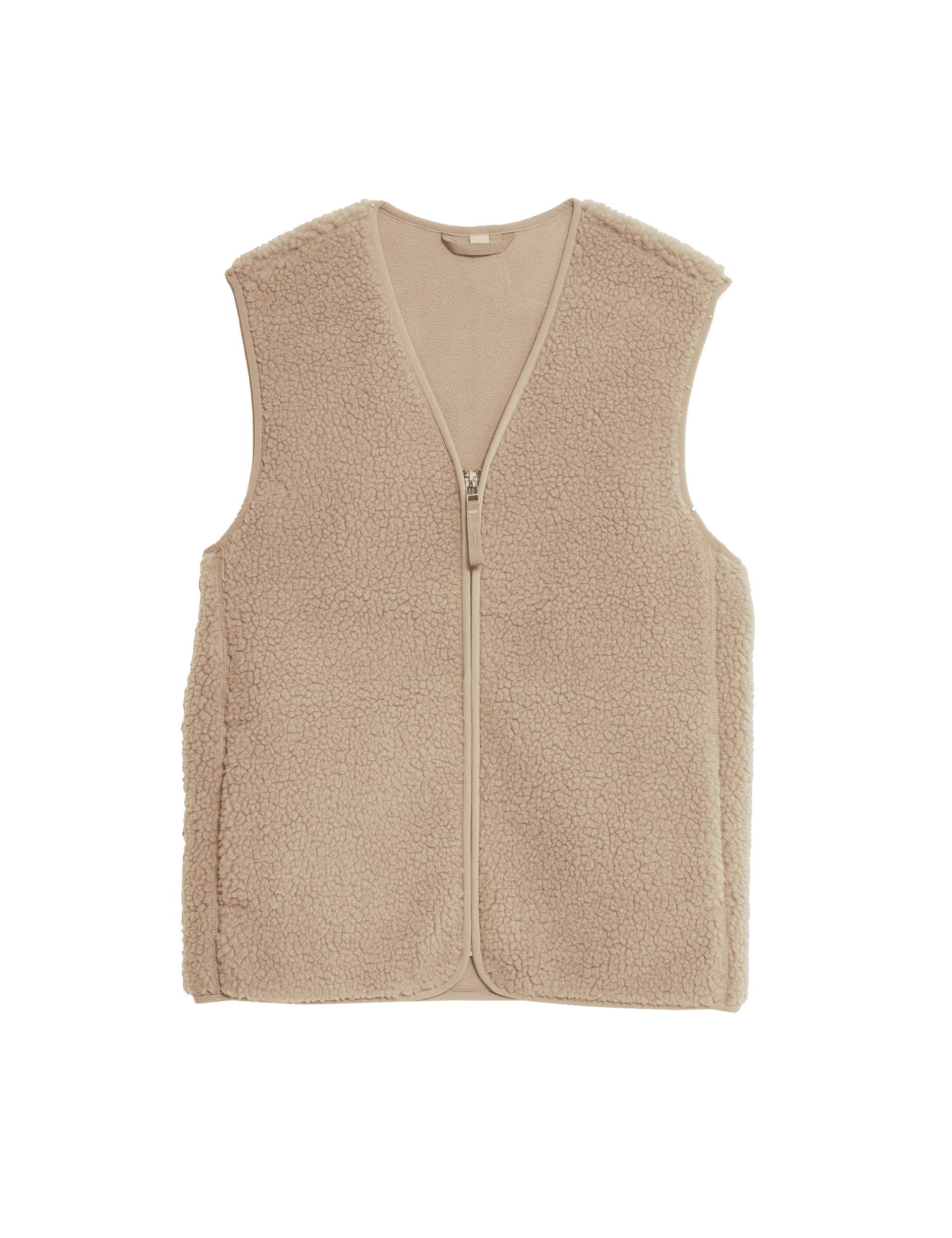 M&S Collection Women's Borg Lightweight Collarless Gilet - 12 - Natural Beige, Black,Natural Beige