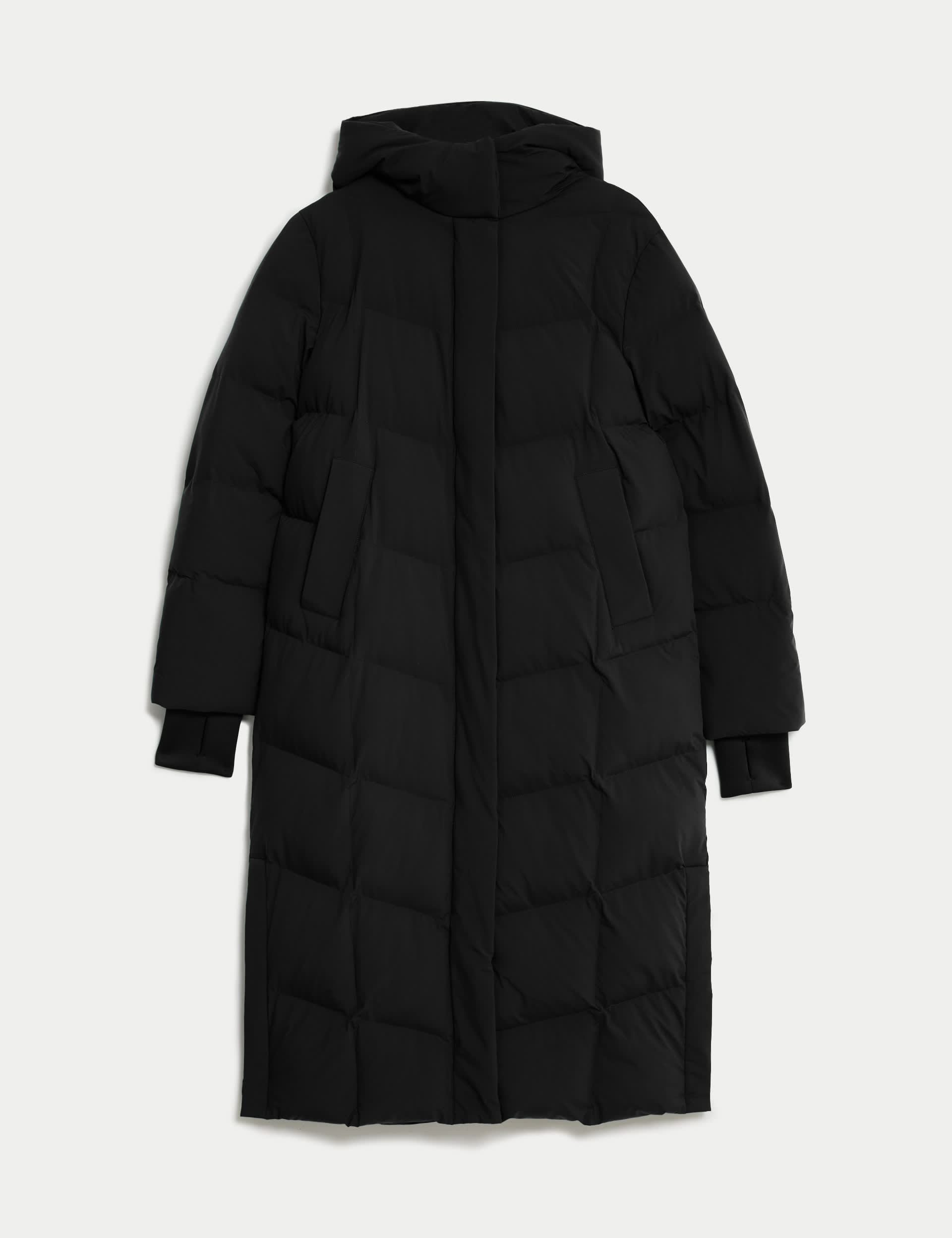 M&S Women's Thermowarmth Hooded Longline Duvet Coat - 14 - Black C, Black C,Dark Sage,Midnight Navy