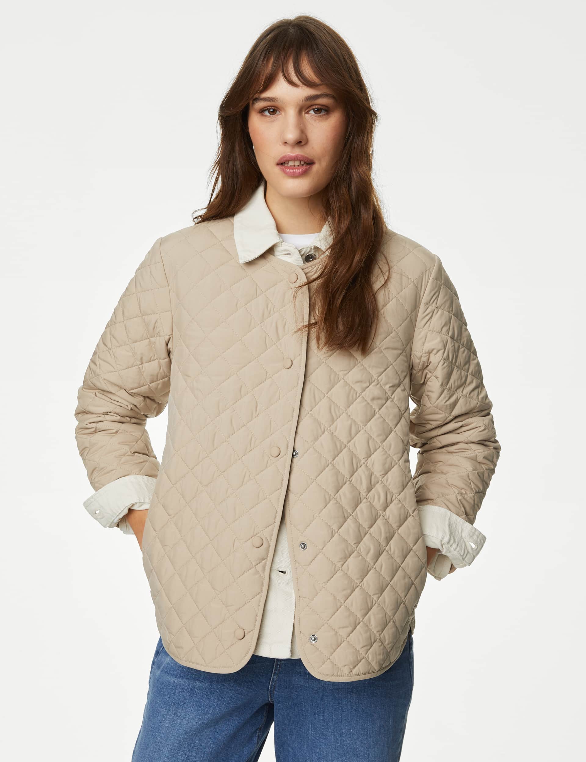 M&S Women's Recycled Thermowarmth Quilted Jacket - 12 - Medium Beige, Black,Medium Beige