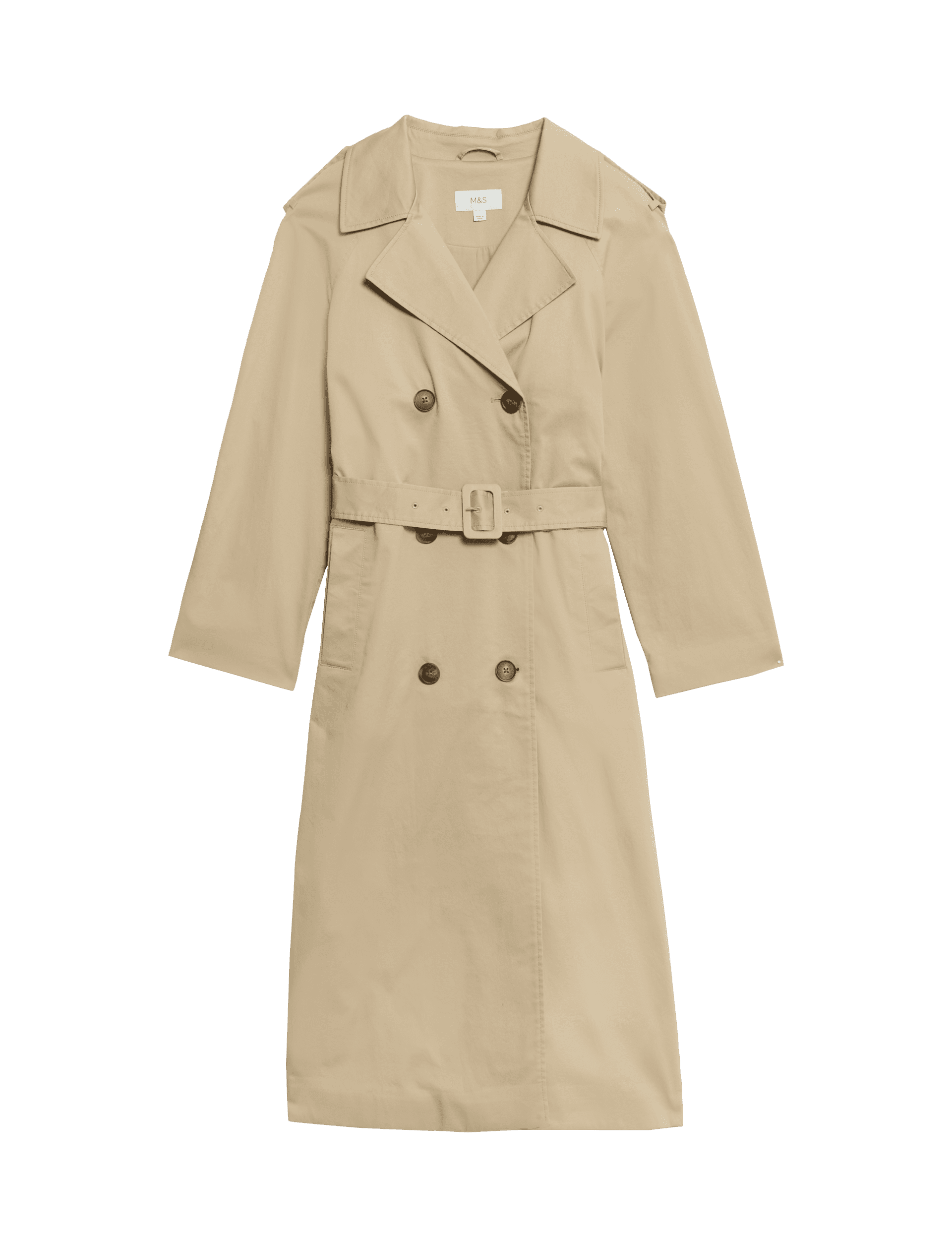 M&S Collection Women's Cotton Rich Longline Trench Coat - 12 - Buff, Buff