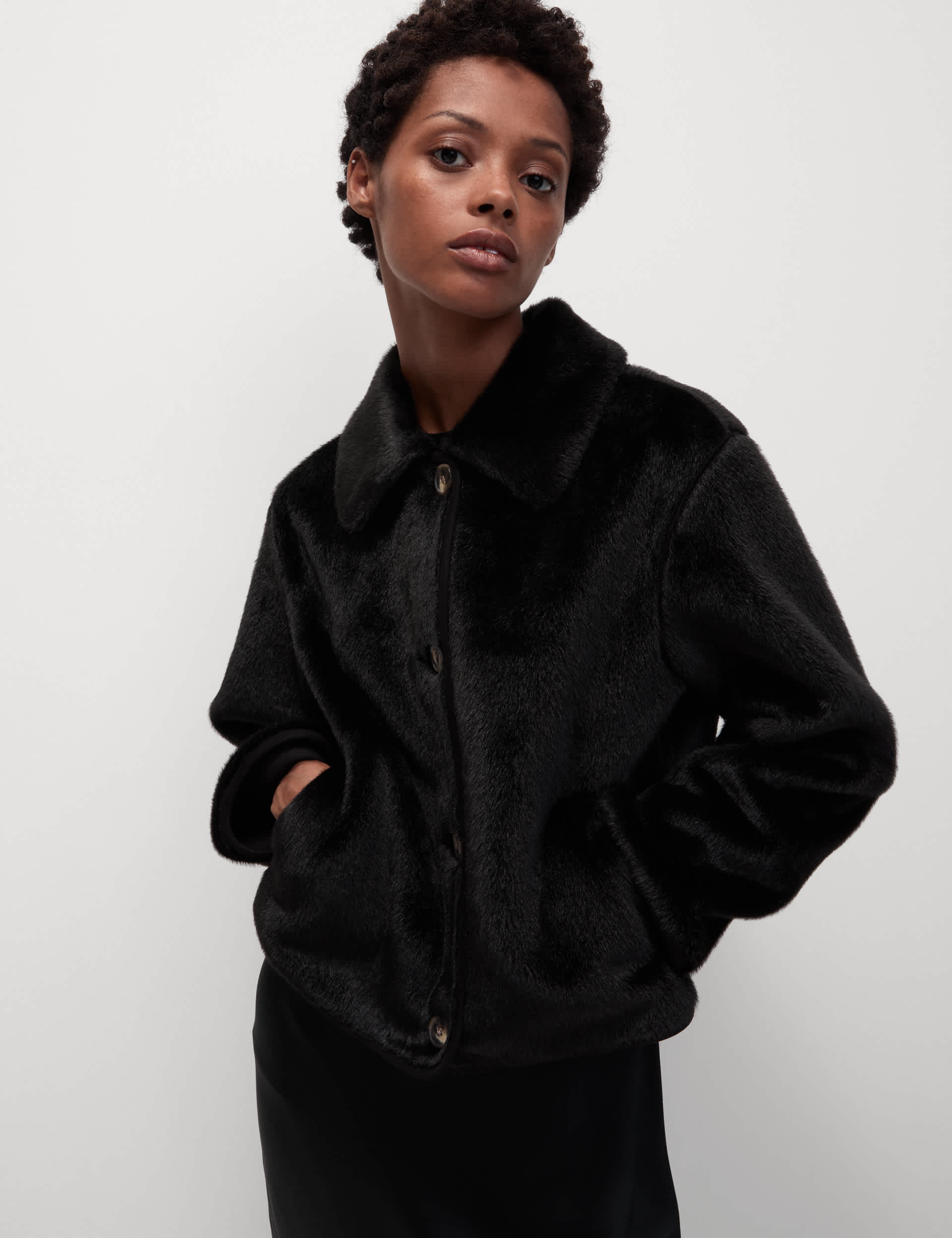 M&S Women's Faux Fur Collared Short Jacket