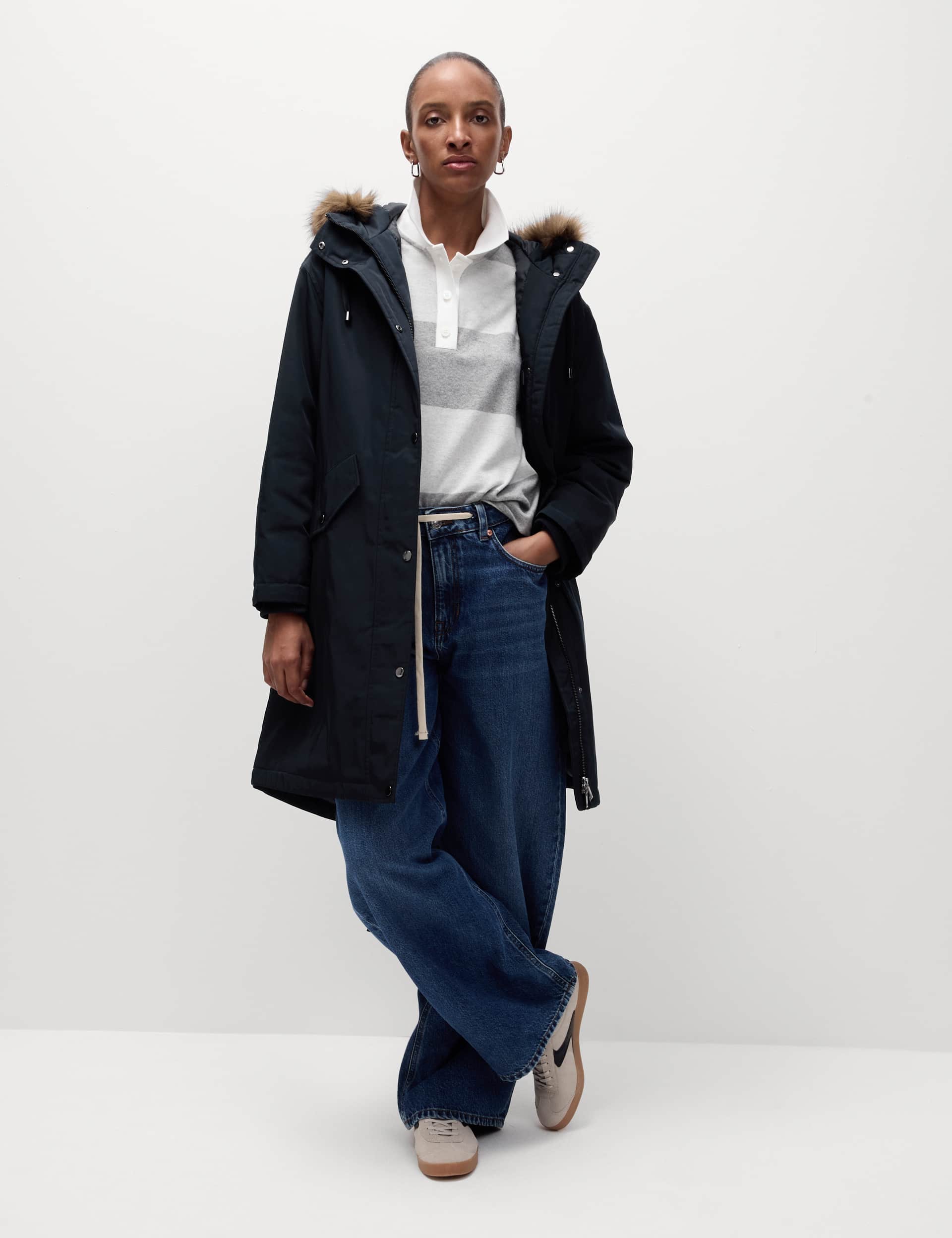 M&S Women's Stormwear  Faux-Fur Hooded Parka Coat