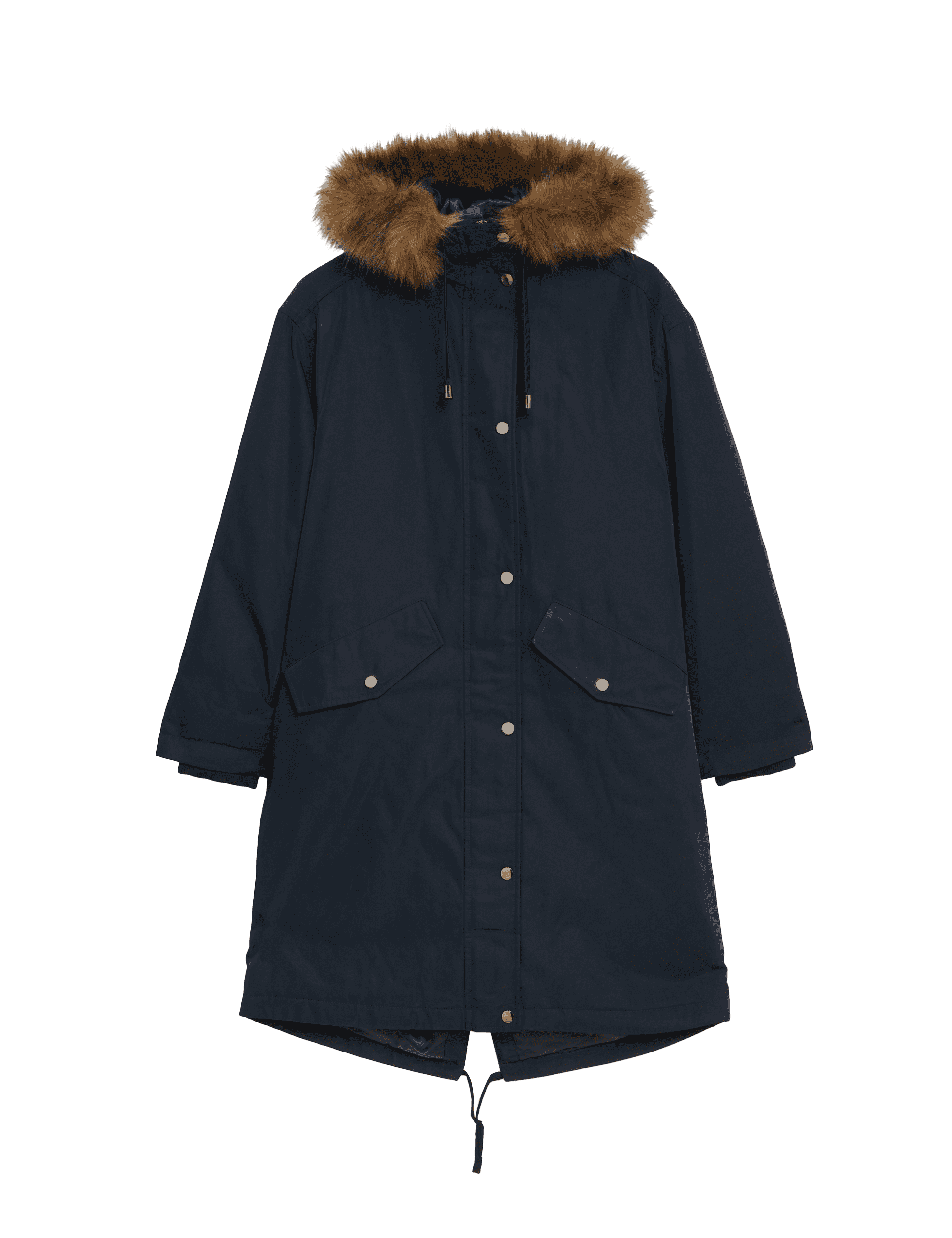 M&S Collection Women's Stormwear Faux-Fur Hooded Parka Coat - 16 - Midnight Navy, Midnight Navy,Spi