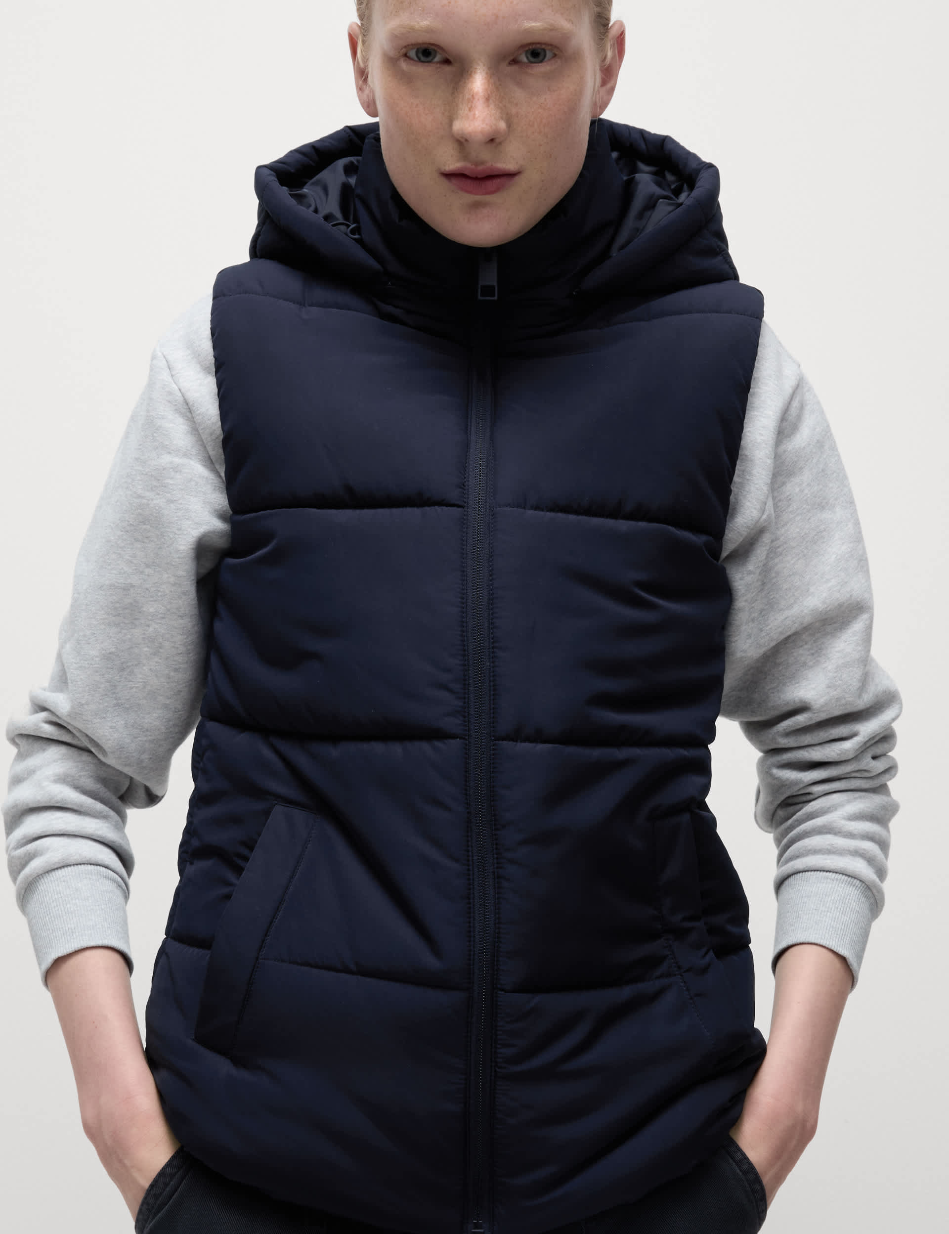 M&S Women's Thermowarmth Hooded Puffer Gilet - 12 - Midnight Navy, Midnight Navy,Toffee