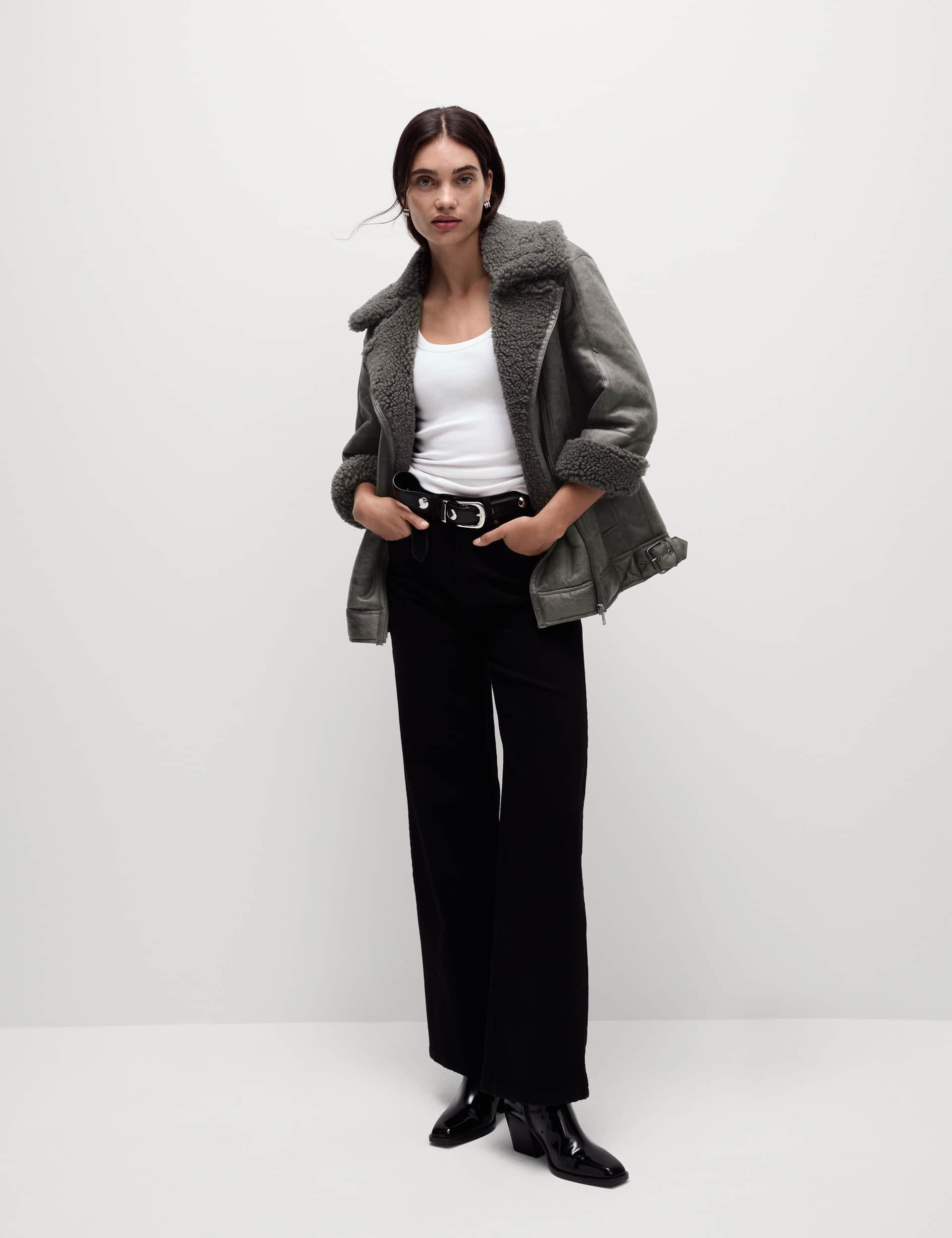 M&S Women's Faux Shearling Borg Lined Aviator Jacket