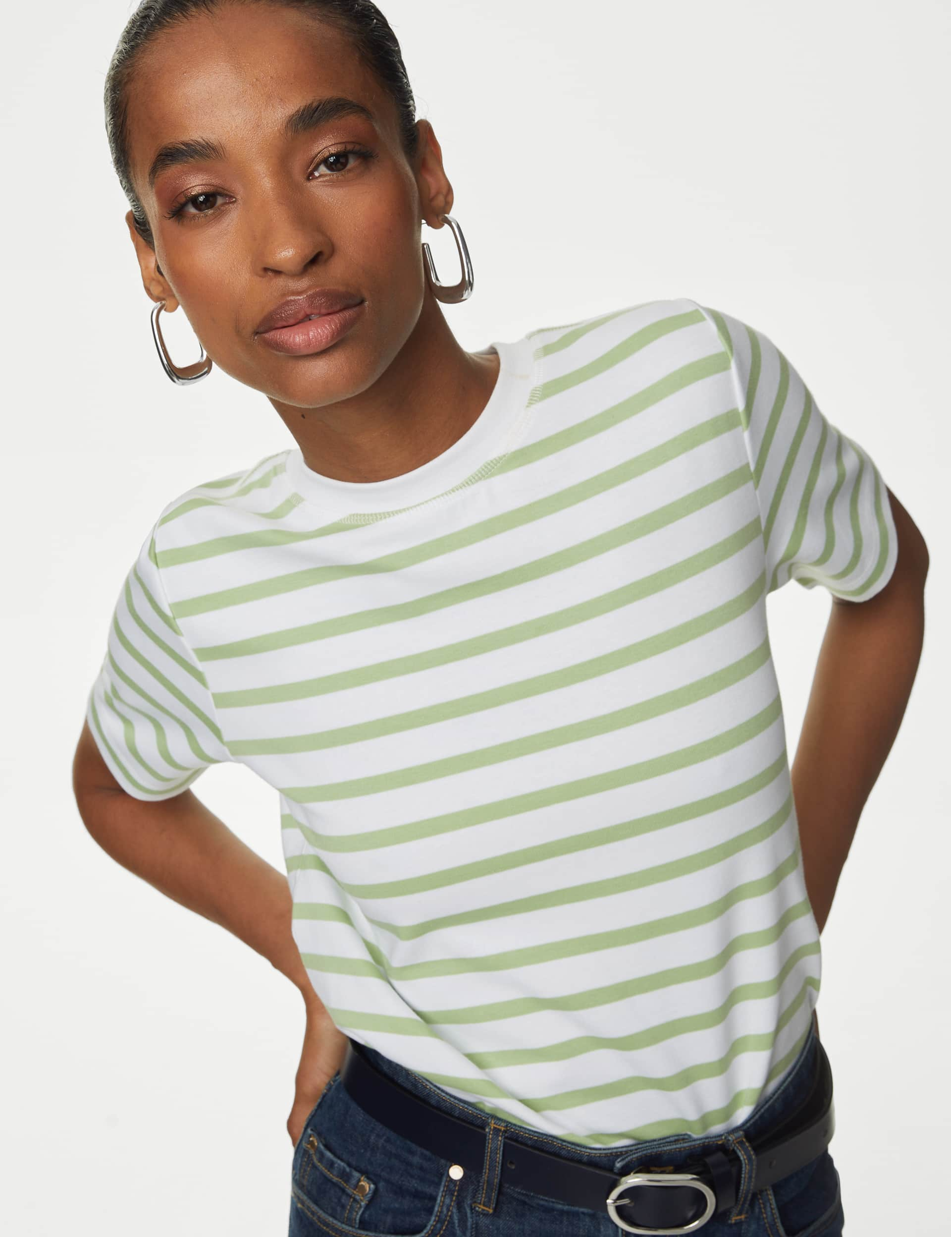 Autograph Women's Cotton Rich Striped T-Shirt - 18 - Light Green Mix, Light Green Mix