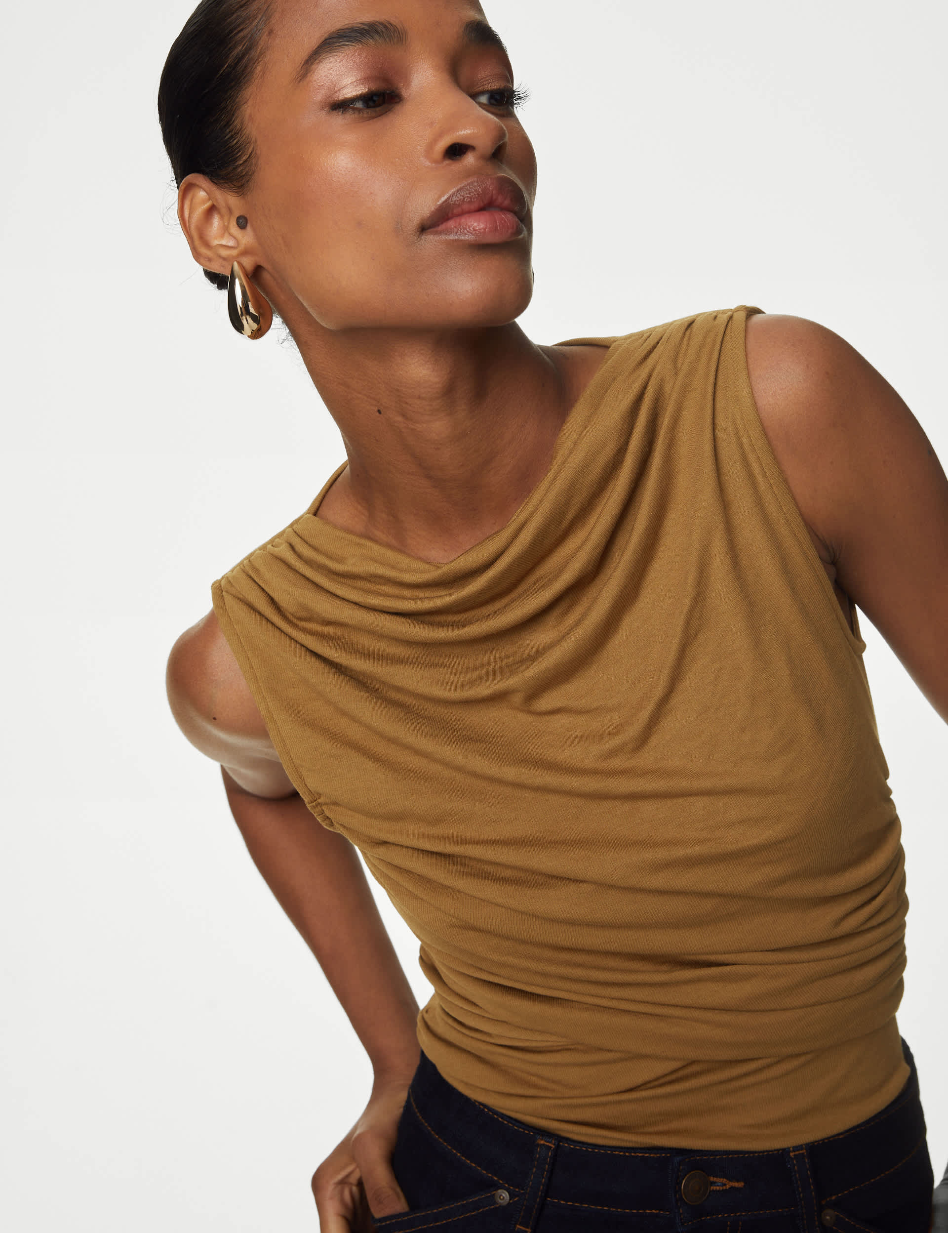 Autograph Women's Modal Rich Ribbed Draped Top - 14 - Caramel, Caramel